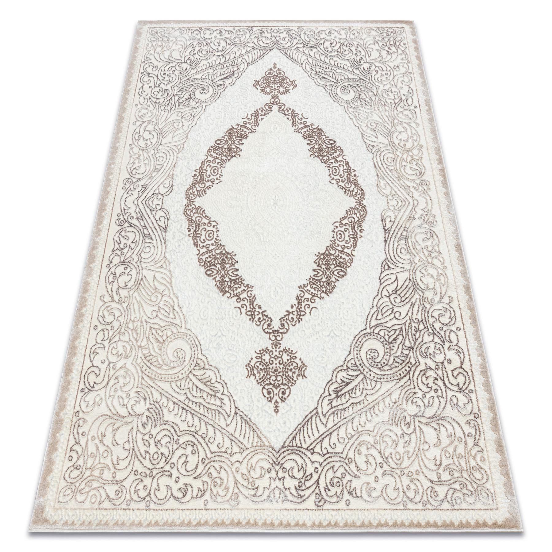 Dywan CORE 8111 Ornament Vintage - Strukturalny, dwa poziomy runa, beż beżowy 160x220 cm