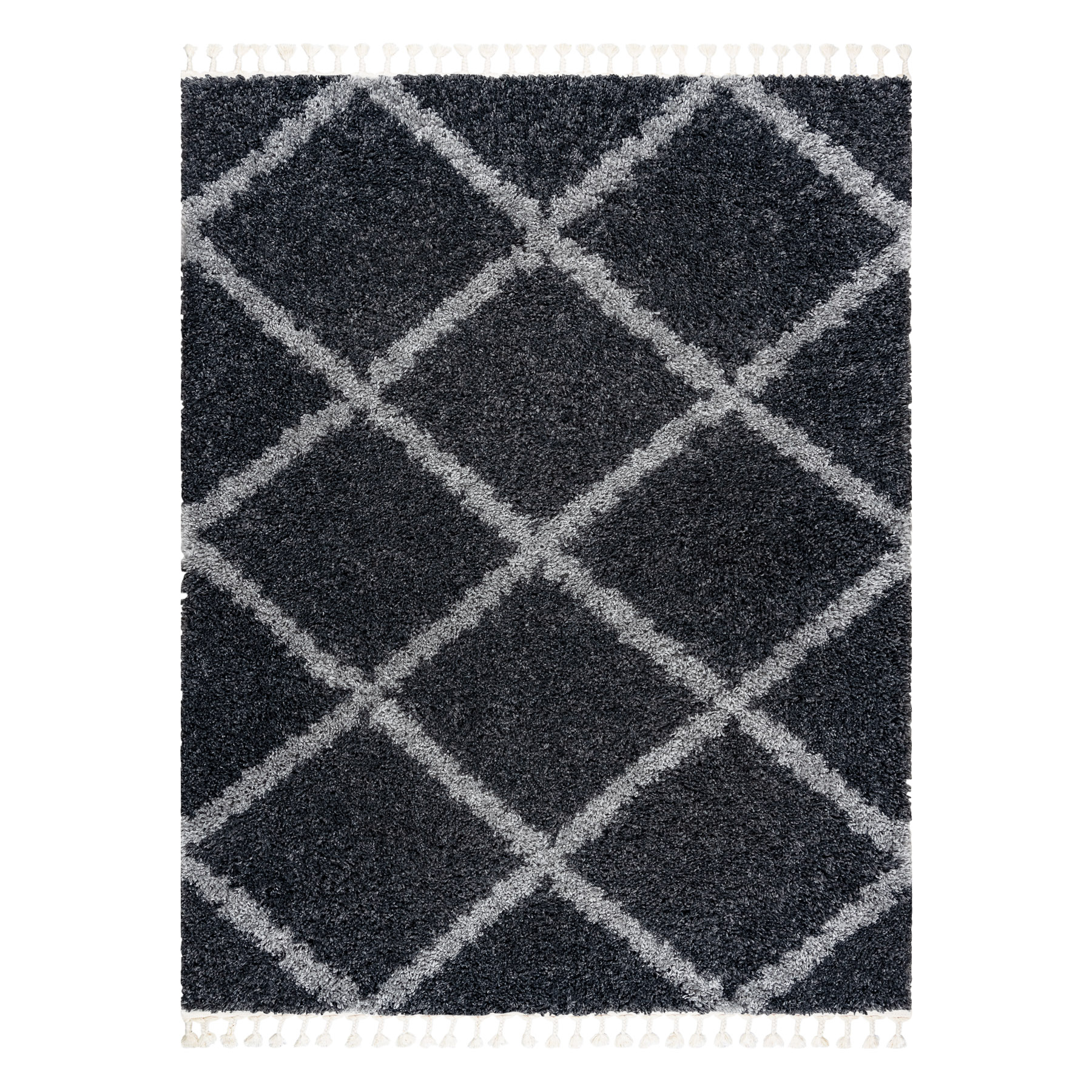 Dywan UNION 3482 Kratka, trellis Frędzle berberyjski marokański shaggy szary 140x190 cm