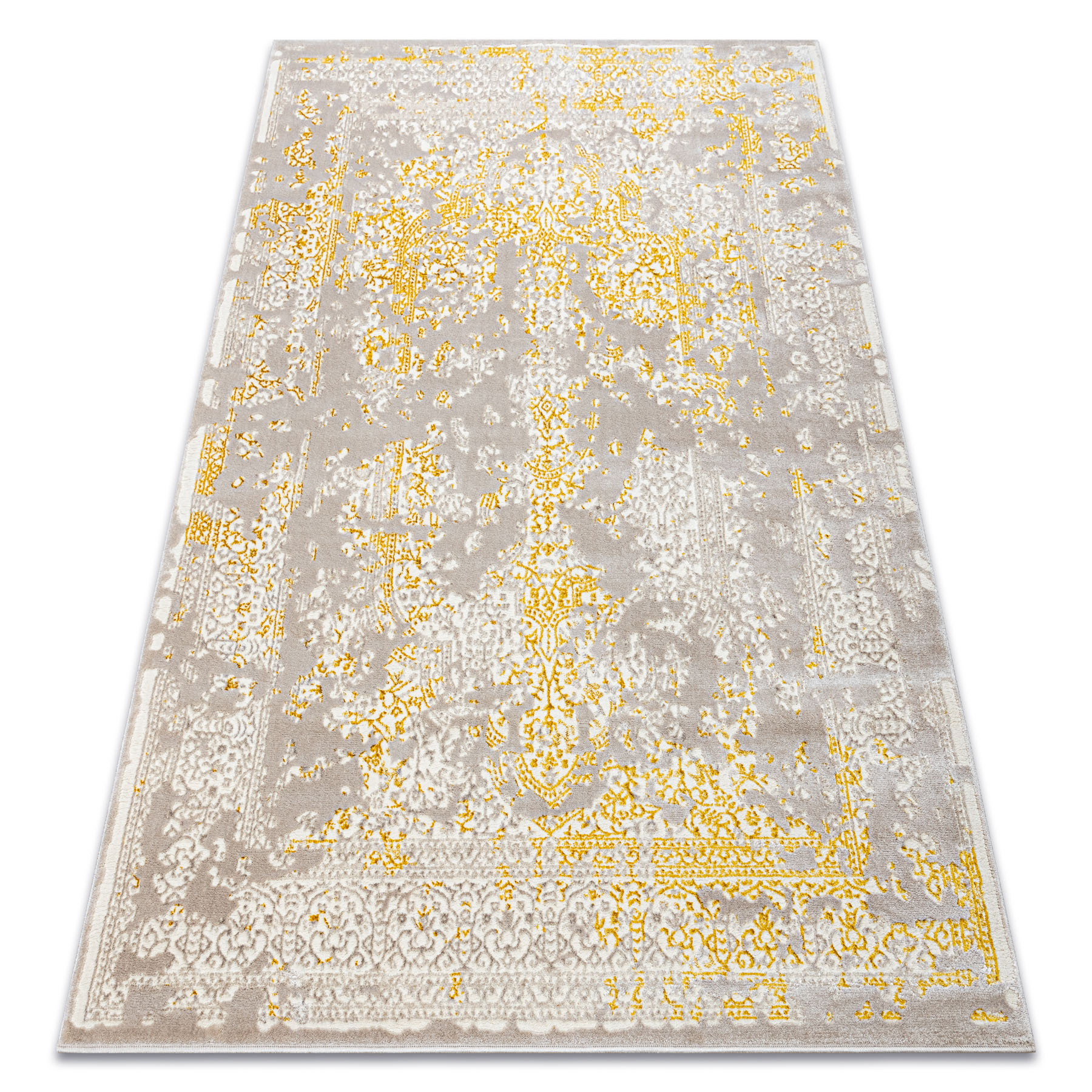 Dywan CORE 3807 Ornament Vintage - Strukturalny, dwa poziomy runa, beż / złoty żółty 80x150 cm