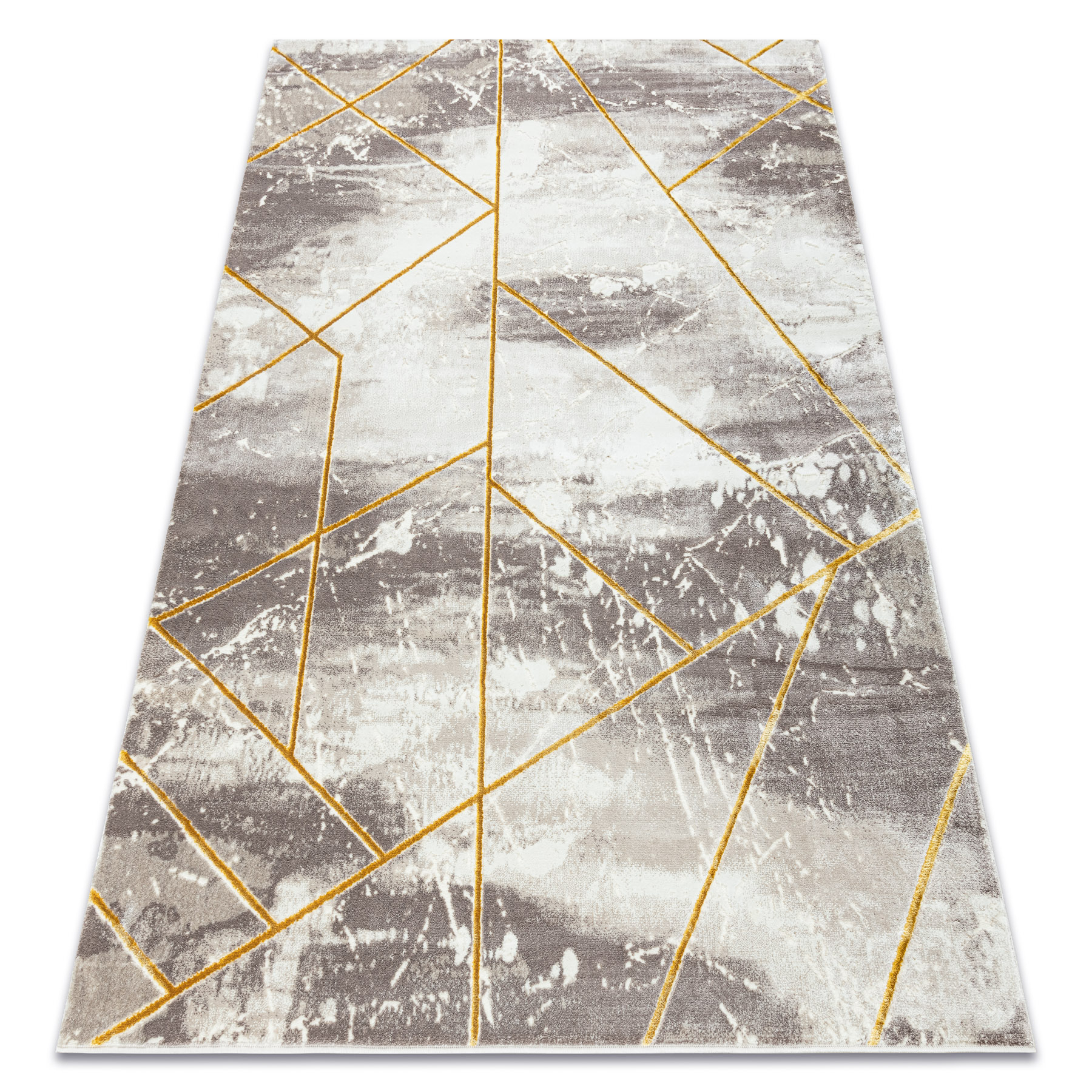 Dywan CORE 1818 Geometryczny - Strukturalny, dwa poziomy runa, kość słoniowa / złoty beżowy 160x220 cm