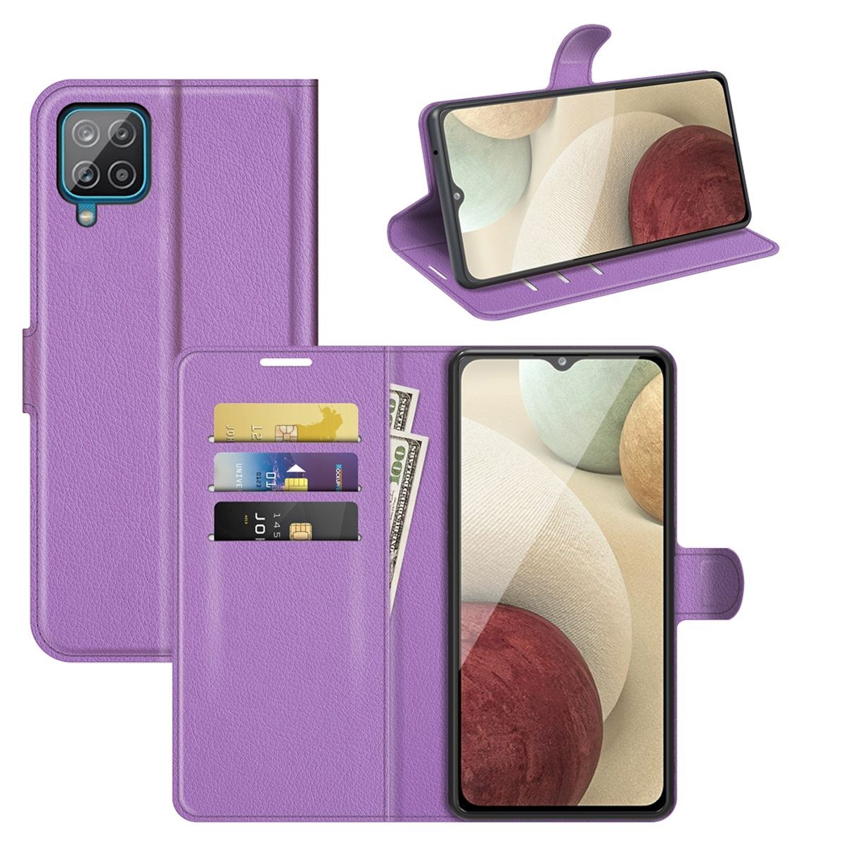 Etui na telefon komórkowy König Design kompatybilne z Samsung Galaxy A22 4G ze skóry syntetycznej - Fioletowe etui na telefon komórkowy