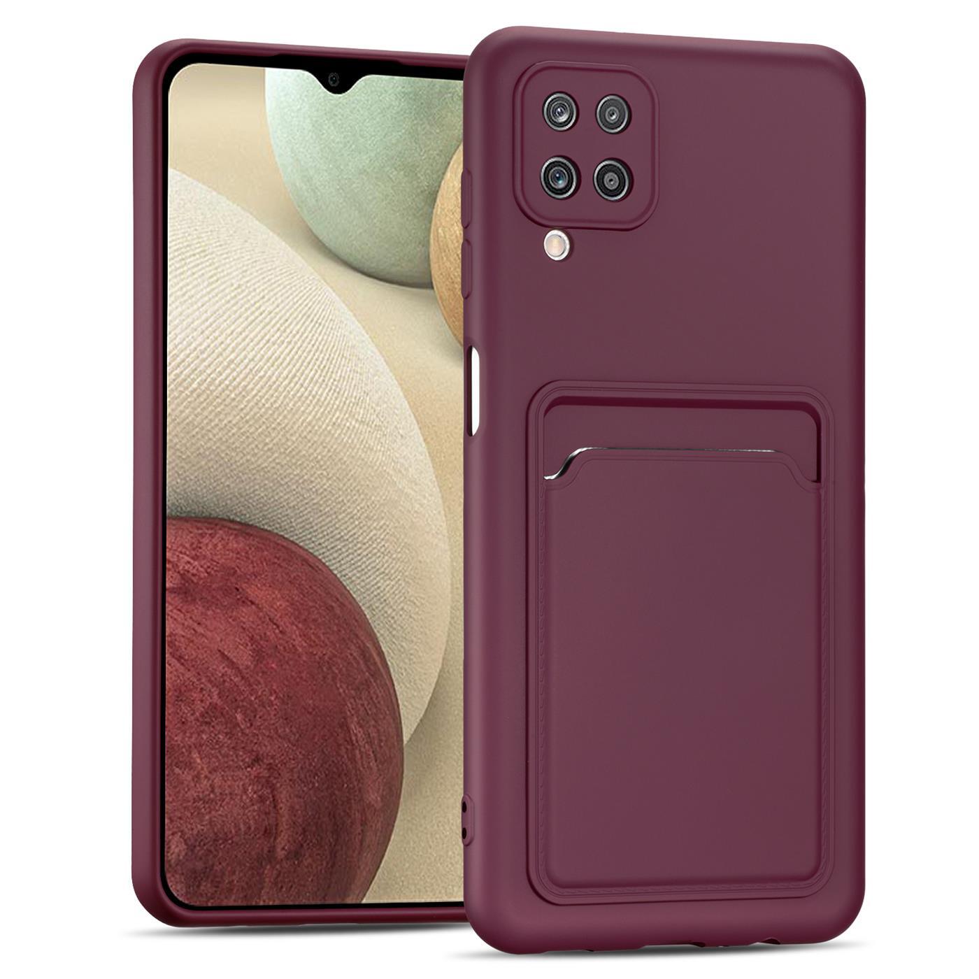 Etui na telefon Samsung Galaxy A22 4G / M22 Silikonowe etui ochronne z kieszenią na kartę Slim Cover, malinowe