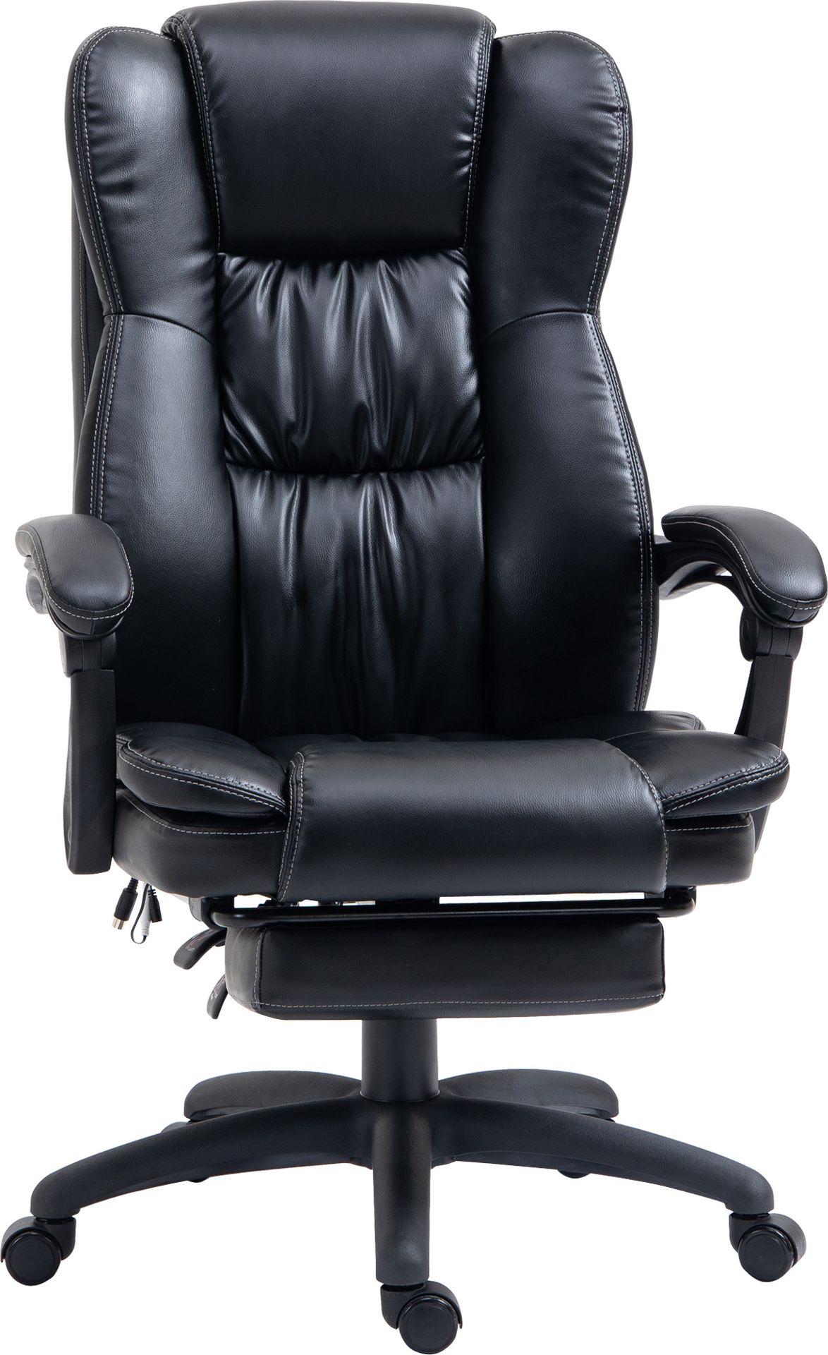 Fotel biurowy Vinsetto Fotel gabinetowy Fotel obrotowy Podnoszony z podnóżkiem Zagłówek Ergonomiczny fotel Wibracje z podnóżkiem Funkcja masażu Funkcja rozkładania Skóra syntetyczna Czarny 68,5x68,5x113-121cm