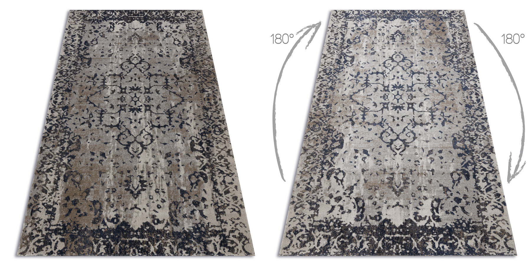 Dywan nowoczesny MUNDO E0681 ornament, ramka vintage outdoor beż / czarny beżowy 80x150 cm