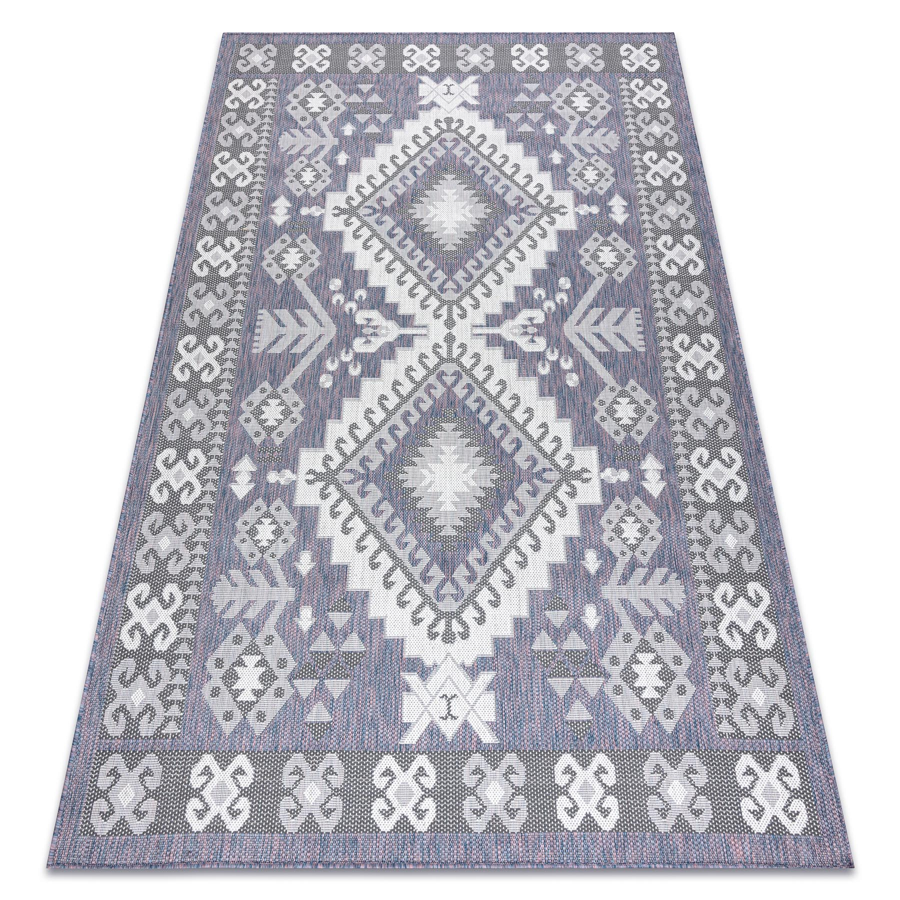 Dywan SZNURKOWY SIZAL SION Aztecki 3007 płaskie tkanie / róż / ecru niebieski 80x150 cm