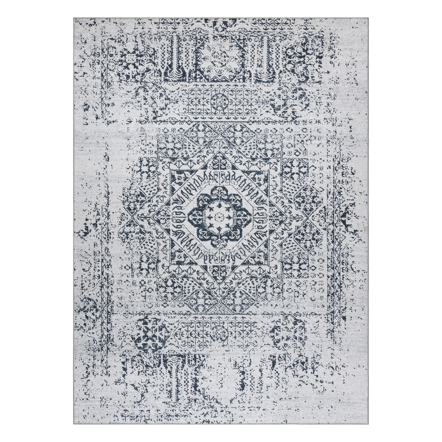 Dywan do prania ANDRE 1072 Rozeta, vintage antypoślizgowy - / czarny biały 160x220 cm