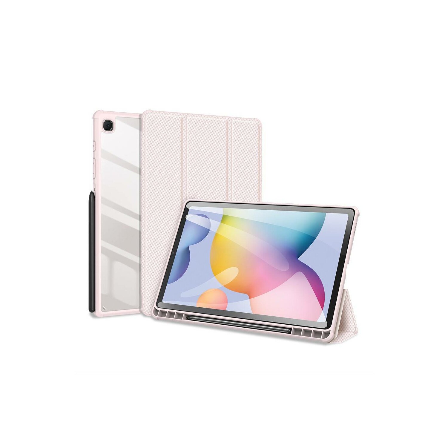 Dux Ducis Toby Etui ze skóry ekologicznej na tablet Samsung Galaxy Tab S8 11 (SM-X700) z funkcją Smart-Sleep i uchwytem na długopis Wake-Up Różowy