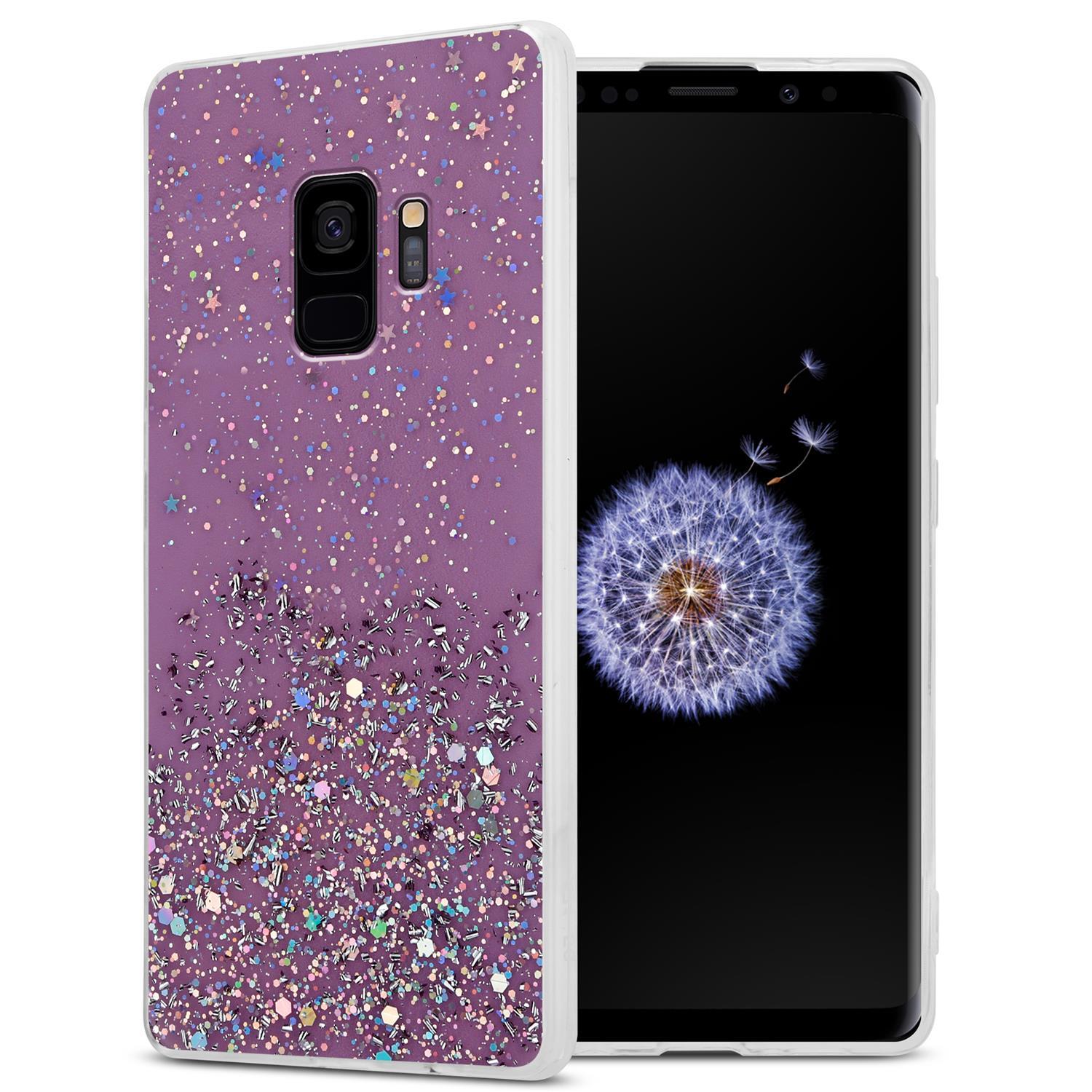 Etui Cadorabo do Samsung Galaxy S9 fioletowe etui na telefon komórkowy etui TPU brokatowe etui brokatowe