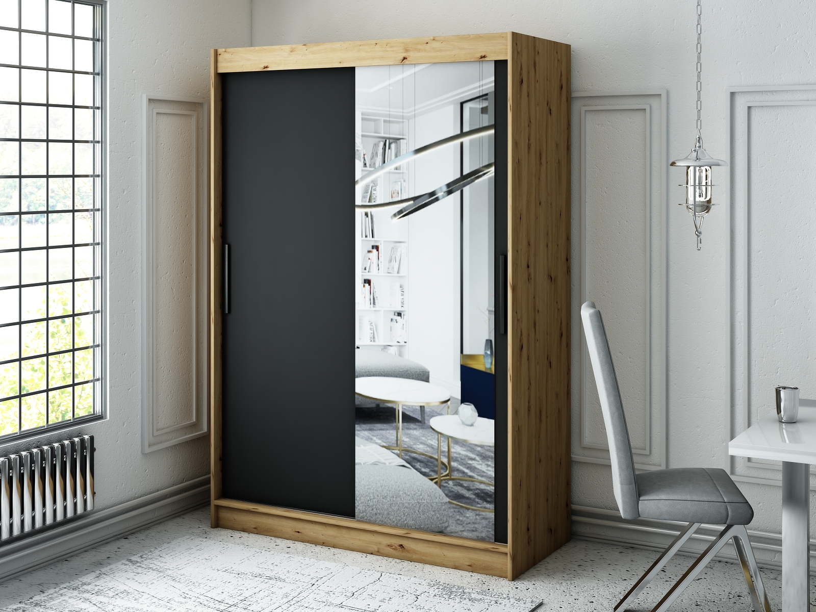 MINIO szafa 150 cm LETO T2 czarny mat / dąb Artisan
