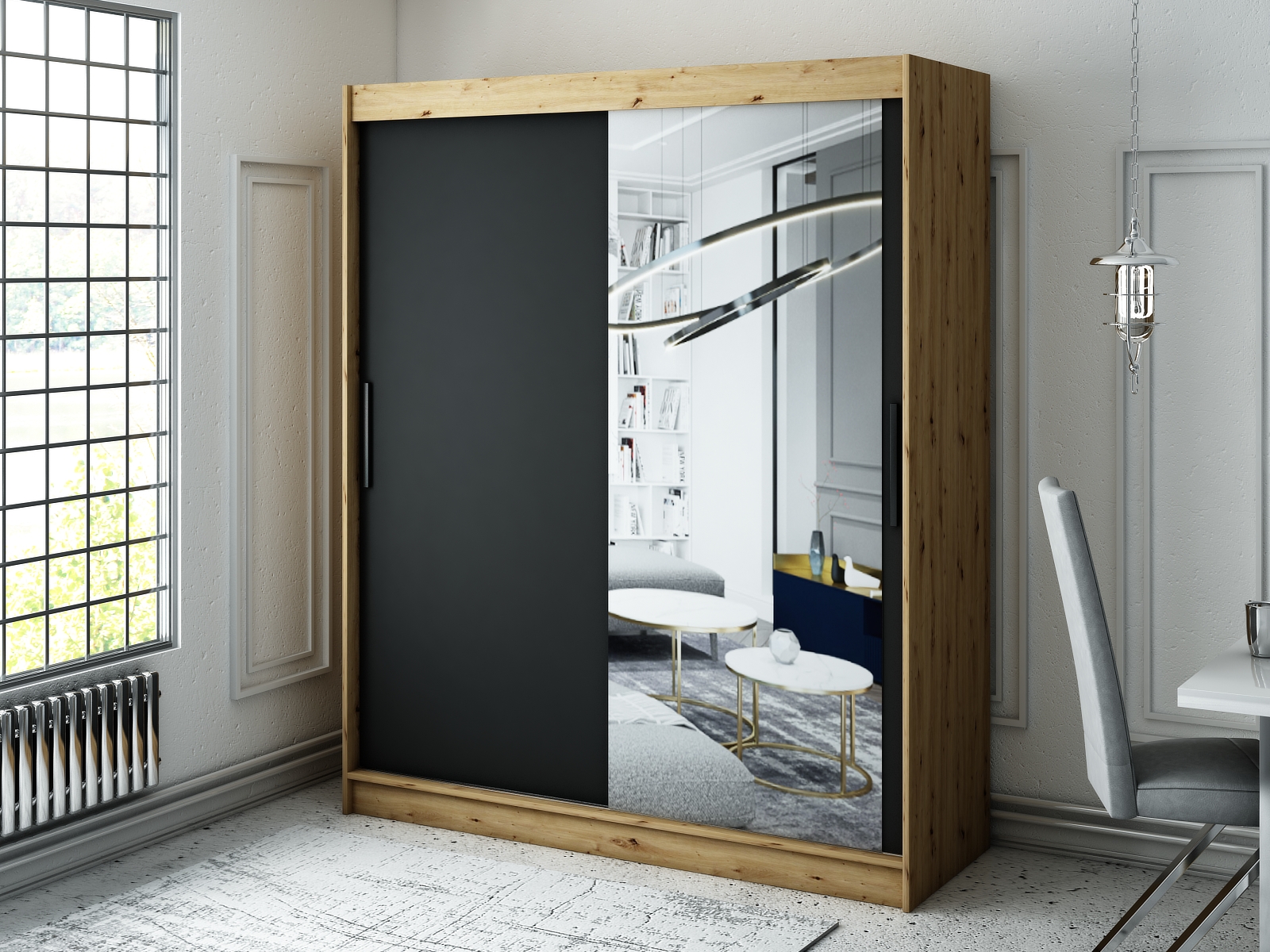 MINIO szafa 180 cm LETO T2 czarny mat / dąb Artisan