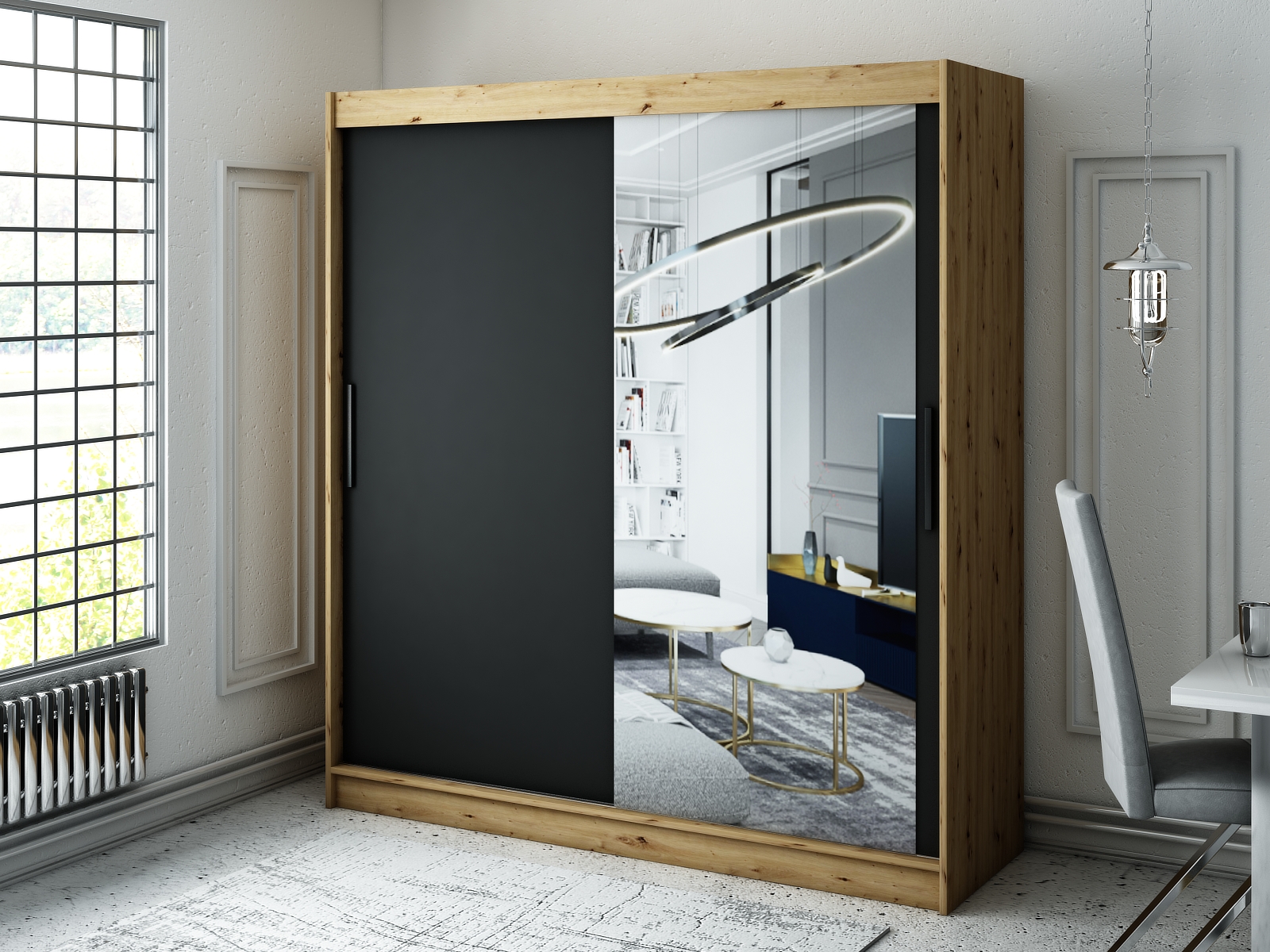 MINIO szafa 200 cm LETO T2 czarny mat / dąb Artisan