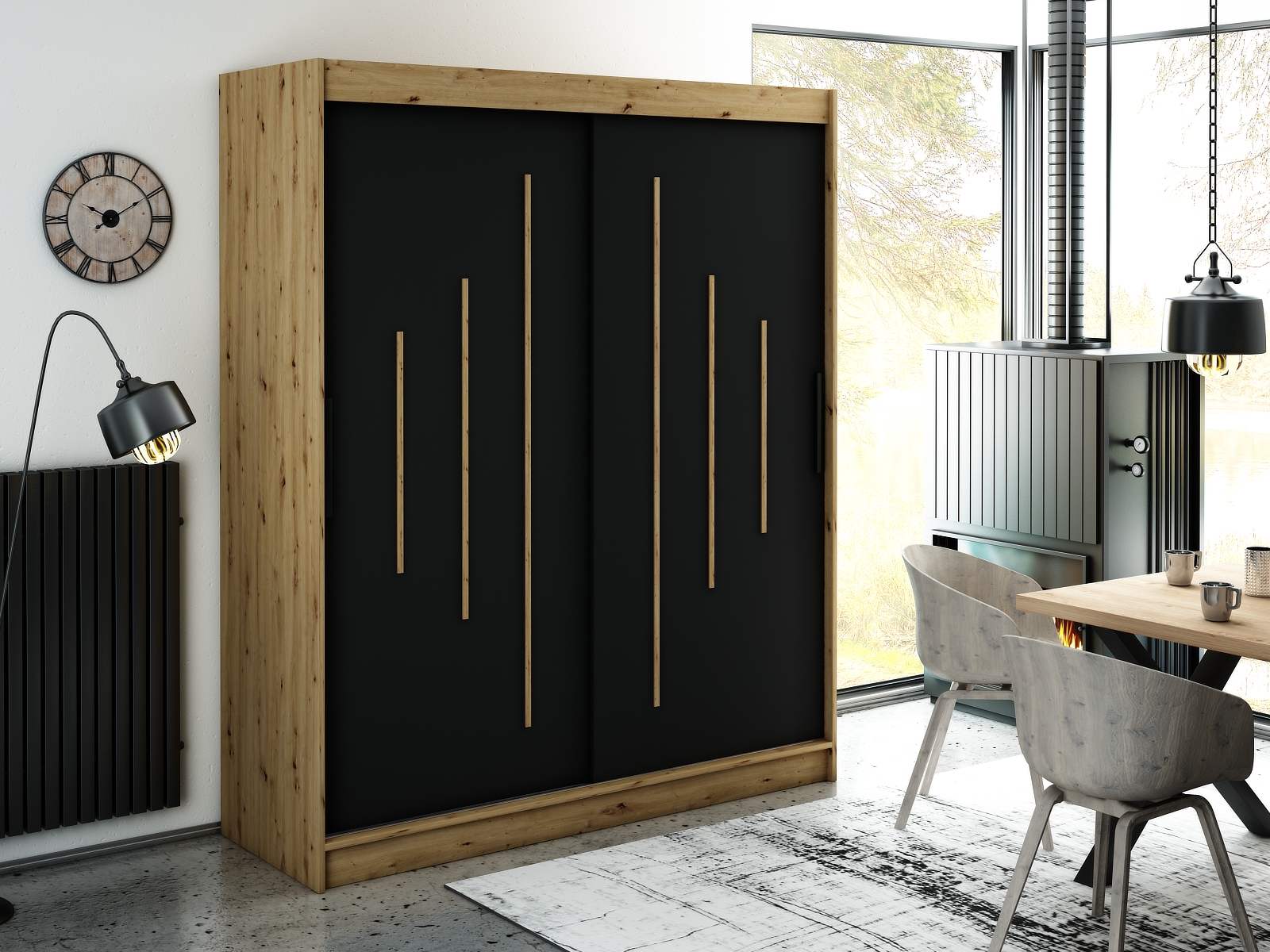 MINIO szafa 180 cm LETO Y czarny mat / dąb Artisan