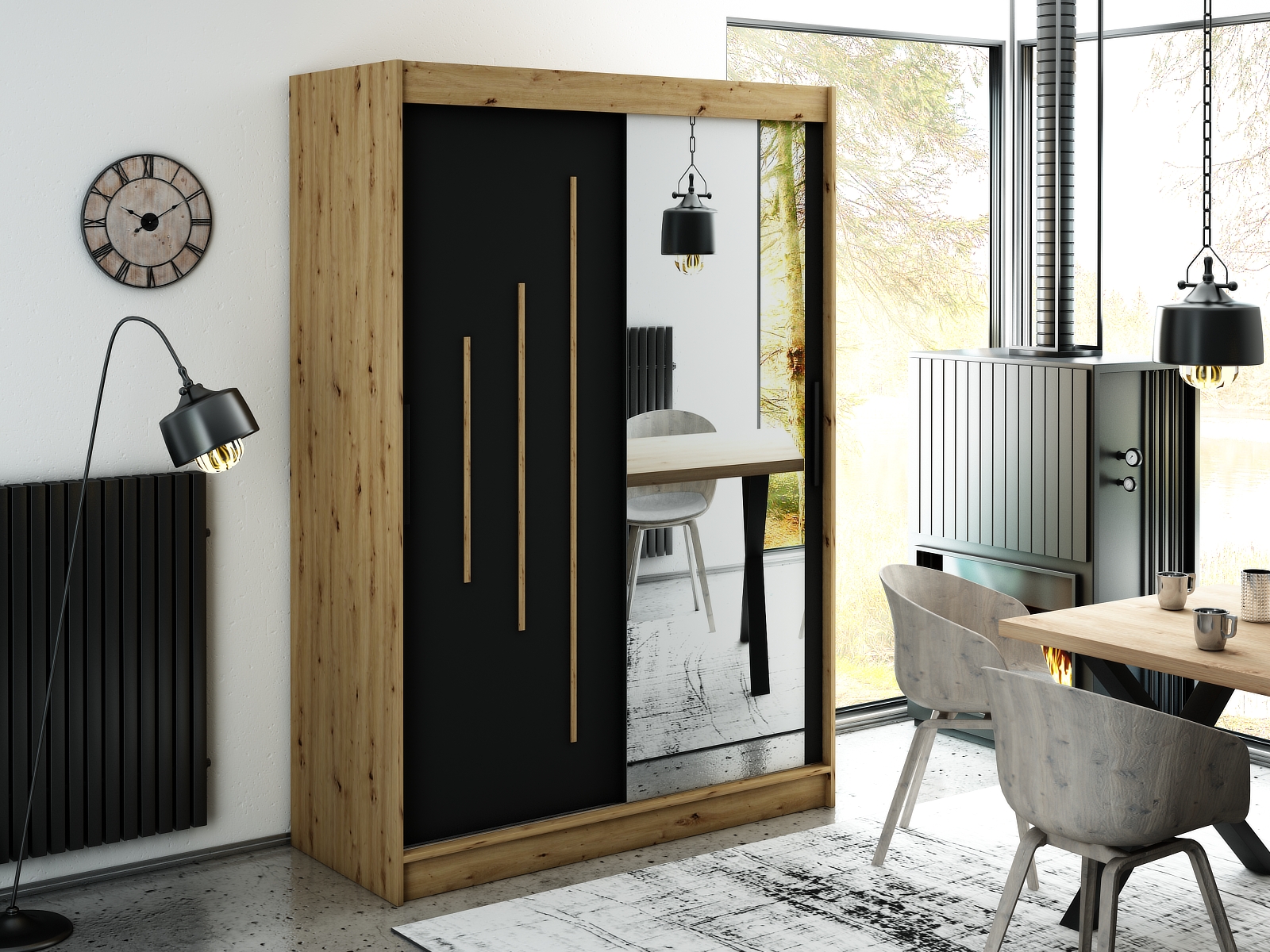 MINIO szafa 150 cm LETO Y2 czarny mat / dąb Artisan