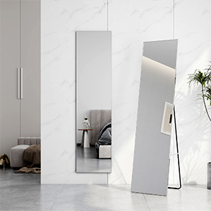 EMKE Pełnowymiarowe lustro Lustro ścienne Lustro toaletowe Srebrne aluminiowe wykończenie 160x40cm HD Duże lustro stojące z haczykami