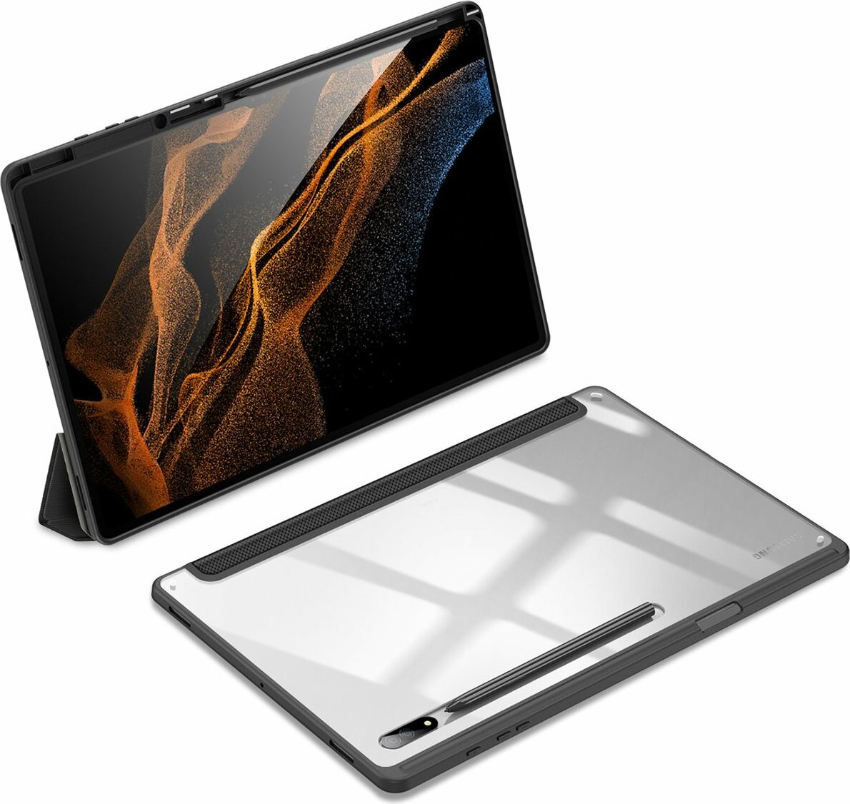 Dux Ducis Toby Etui ze skóry ekologicznej na tablet Samsung Galaxy Tab S8 Ultra z funkcją Smart-Sleep i uchwytem na długopis Wake-Up Czarny