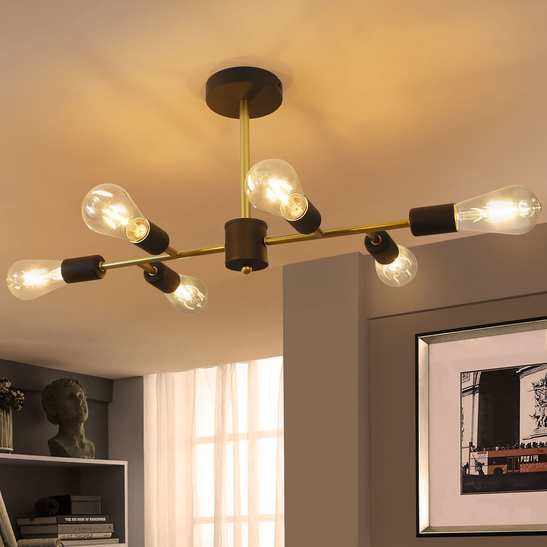ZMH lampa sufitowa 6 płomieni czarna lampa sufitowa vintage, lampa do salonu E27 industrialna metalowa lampa do sypialni retro do salonu kuchnia jadalnia