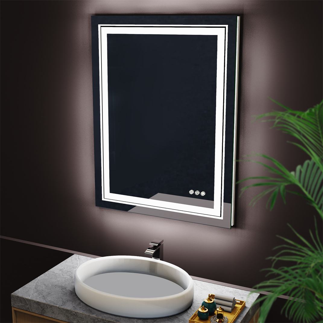 WISFOR Lustro łazienkowe LED z oświetleniem, lustro łazienkowe z oświetleniem, lustro ścienne ściemniane bez mgły, z przełącznikiem dotykowym, 50x70cm