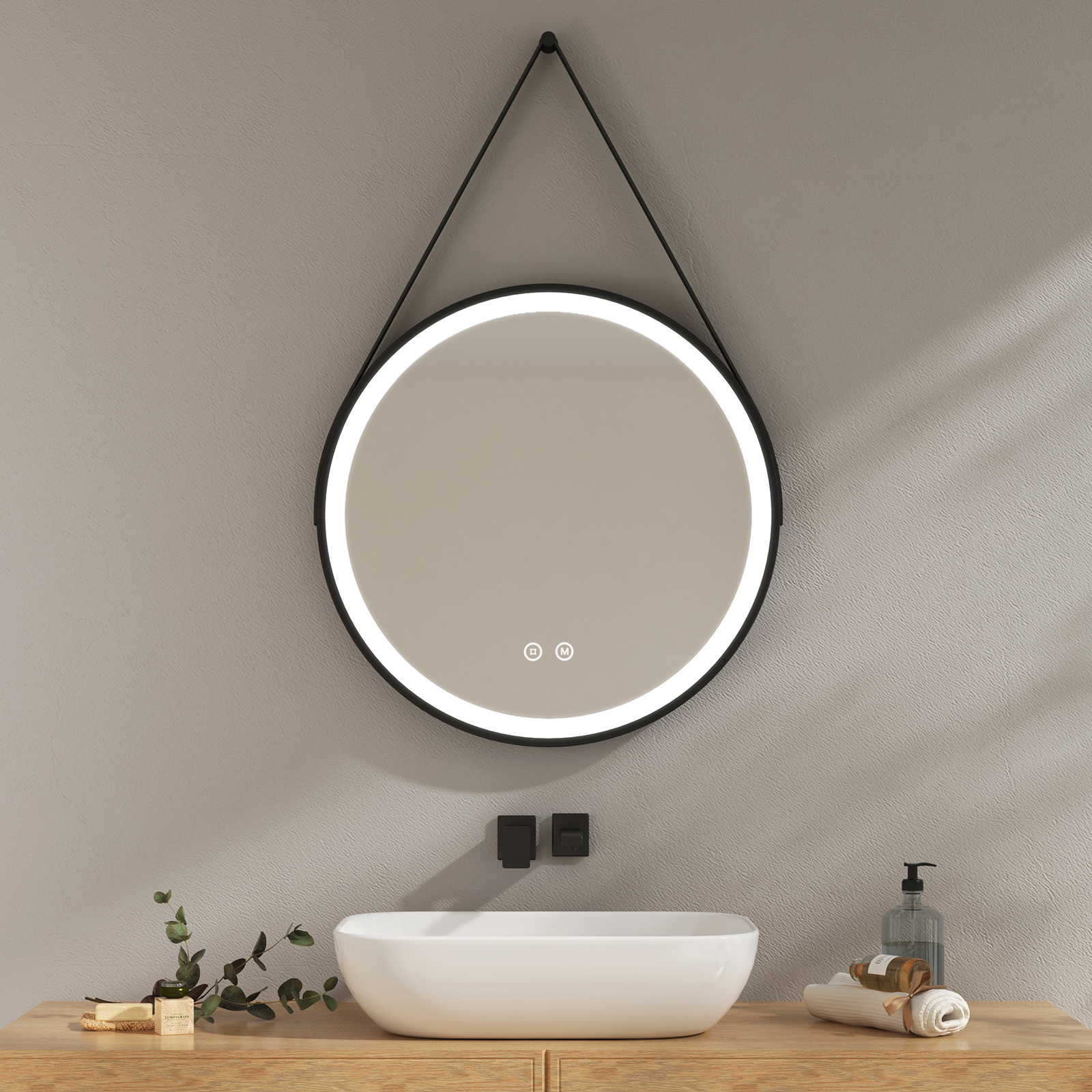 EMKE lustro łazienkowe z oświetleniem LED okrągłe lustro łazienkowe o średnicy 60 cm włącznik dotykowy 3 kolory światła ściemnialne lustro podświetlane