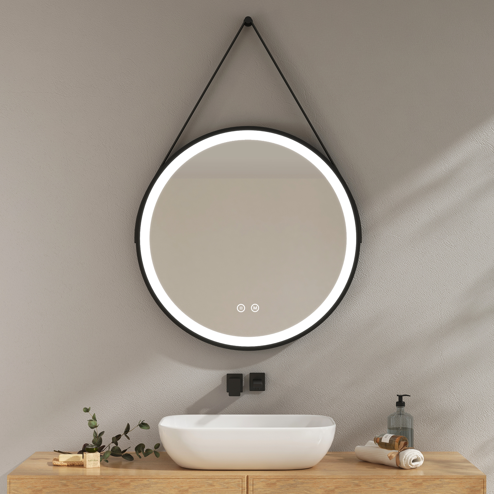 EMKE lustro łazienkowe z oświetleniem LED okrągłe lustro łazienkowe o średnicy 70 cm włącznik dotykowy 3 kolory światła ściemniane lustro podświetlane