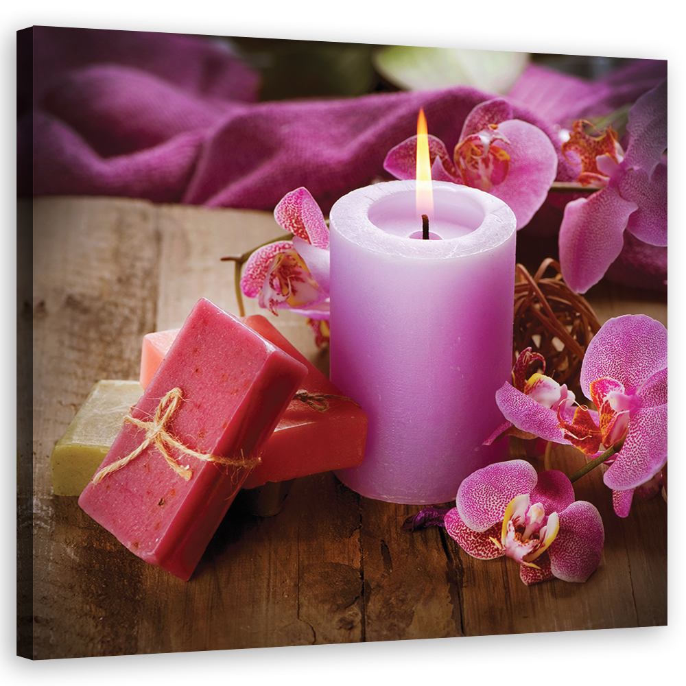 Feeby fototapeta ścienna płótno 30x30 kwadrat orientalny fioletowy zen spa świeca