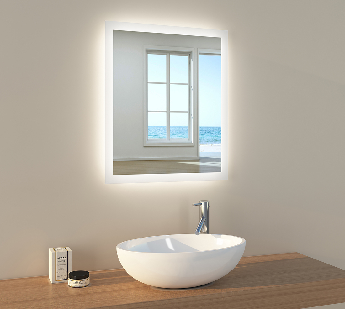 EMKE Lustro łazienkowe z oświetleniem Lustro 50x60cm Lustro ścienne 2 kolory oświetlenia Biały zimny i biały ciepły Lustro z włącznikiem przyciskowym i funkcją przeciwmgielną