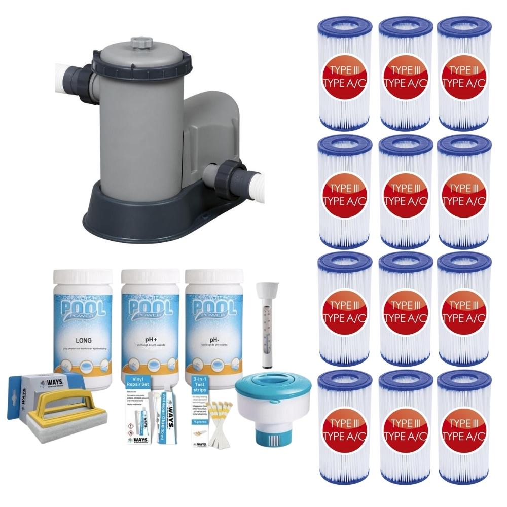 WAYS - Pielęgnacja basenu - Duży zestaw z pompą filtrującą 5678 l/u i 12 filtrami typu III