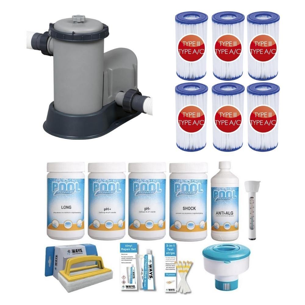 WAYS - Pielęgnacja basenu - Pakiet Large Deluxe & pompa filtrująca 5678 L/u & 6 filtrów typu III