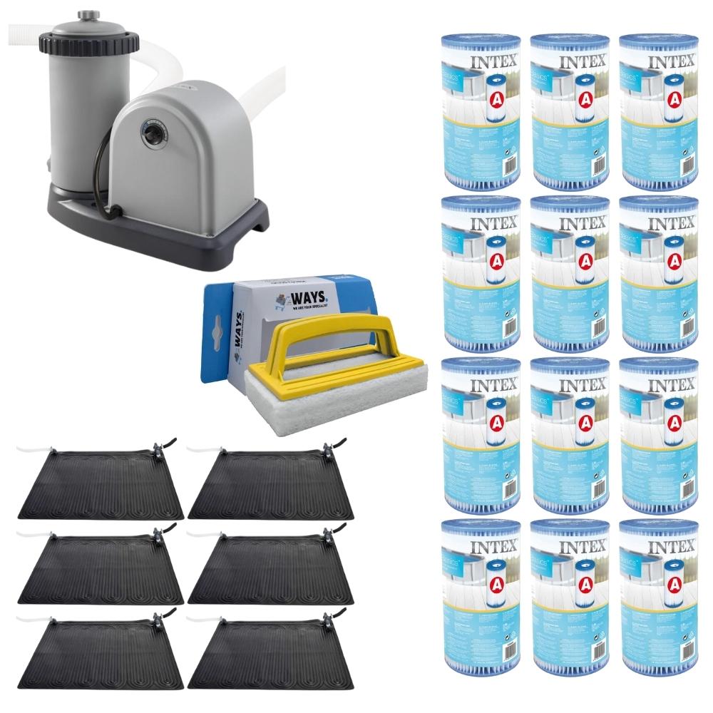 WAYS - Pielęgnacja basenu - 6x podgrzewacz basenu i pompa filtrująca 5678 l/u i 12 filtrów typu A oraz szczotka do szorowania WAYS