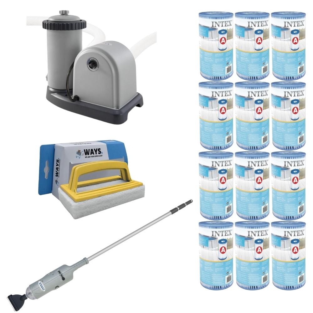 WAYS - Pielęgnacja basenu - Odkurzacz basenowy i pompa filtrująca 5678 L/u i 12 filtrów typu A oraz szczotka szorująca WAYS