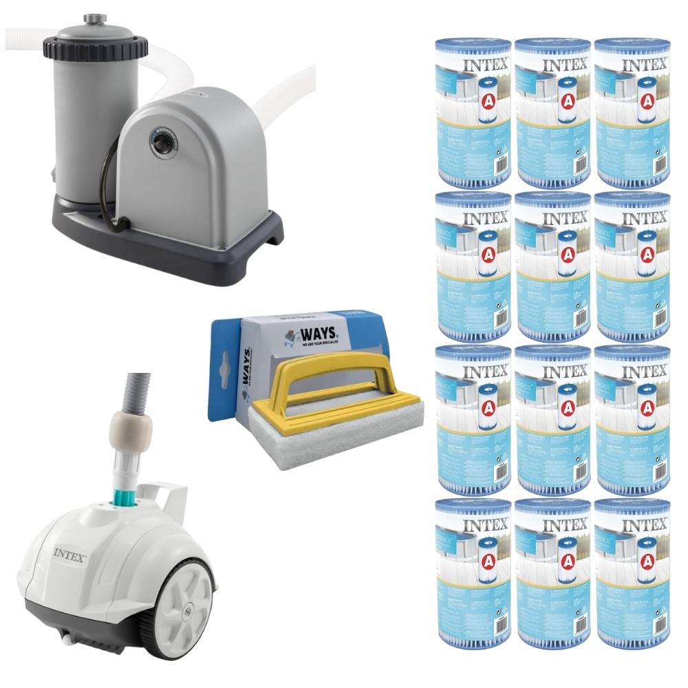 WAYS - Pielęgnacja basenu - Odkurzacz basenowy ZX50 & pompa filtrująca 5678 L/u & 12 filtrów typu A & szczotka szorująca WAYS