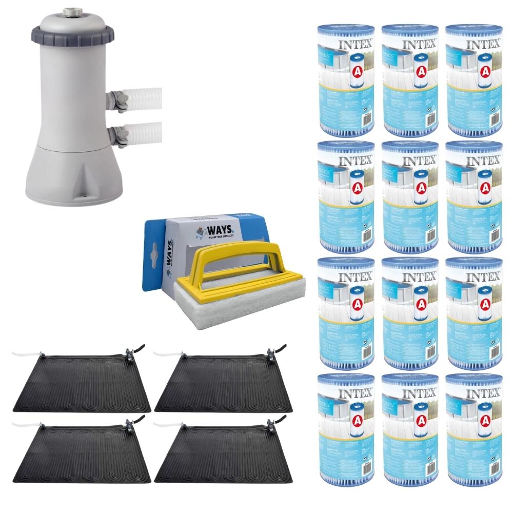 WAYS - Pielęgnacja basenu - 4x podgrzewacz basenu i pompa filtrująca 3407 L/u oraz 12 filtrów typu A i szczotka do szorowania WAYS