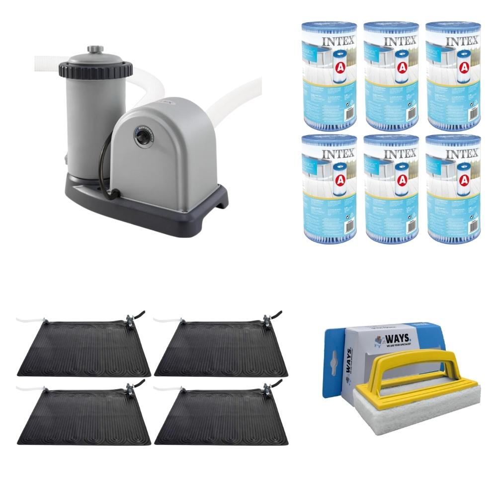 WAYS - Pielęgnacja basenu - 4x podgrzewacz basenu i pompa filtrująca 5678 l/u oraz 6 filtrów typu A i szczotka do szorowania WAYS