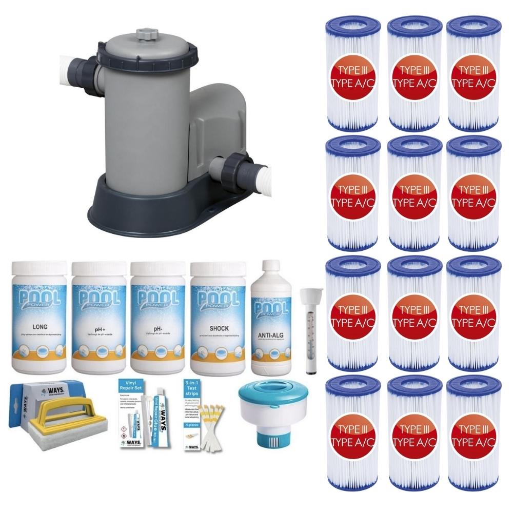 WAYS - Pielęgnacja basenu - Pakiet Large Deluxe & pompa filtrująca 5678 L/u & 12 filtrów typu III