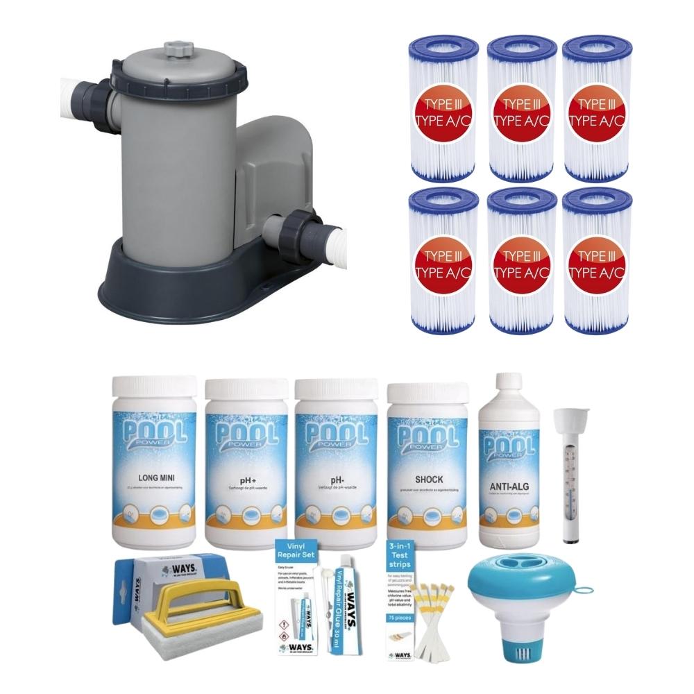 WAYS - Pielęgnacja basenu - Pakiet Medium Deluxe i pompa filtrująca 5678 l/u oraz 6 filtrów typu III