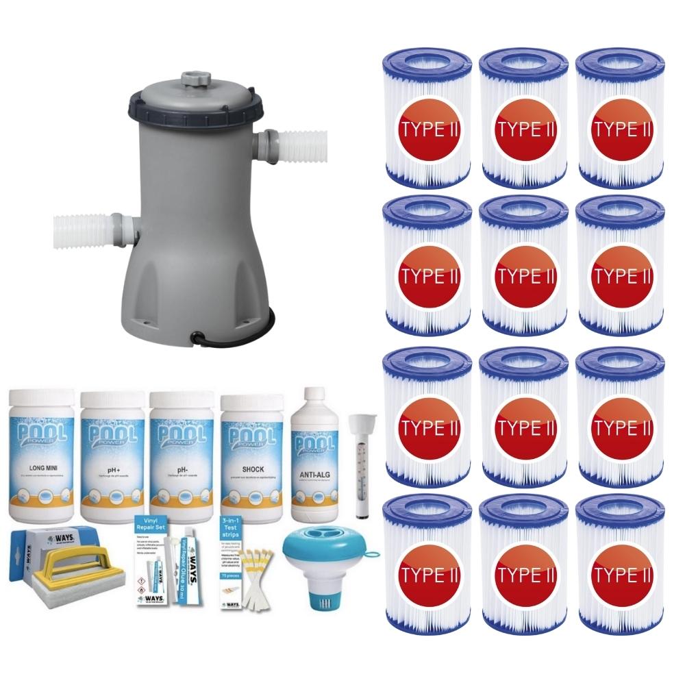 WAYS - Pielęgnacja basenu - Pakiet Medium Deluxe & pompa filtrująca 3028 l/u & 12 filtrów typu II