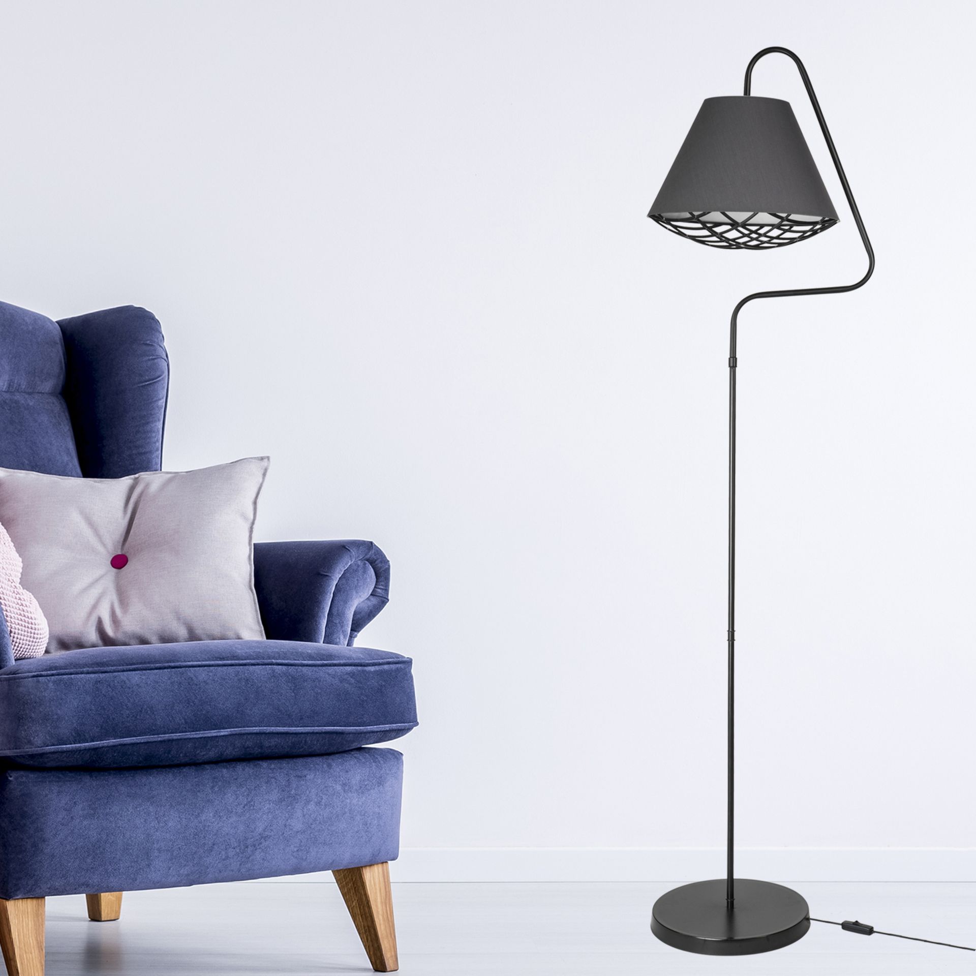 Lampa podłogowa Gateshead 1 x E27 lampa do salonu metalowa lampa podłogowa lampa podłogowa klosz z tkaniny czarny szary