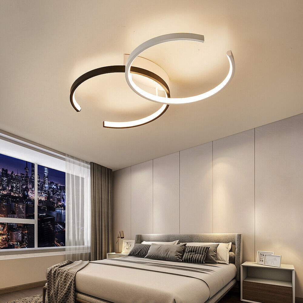 Lampa sufitowa LED Lampa sufitowa SX8718WB z pilotem Regulacja barwy/jasności światła Możliwość ściemniania Biała i czarna lakierowana metalowa rama Lampa sufitowa LED do sypialni