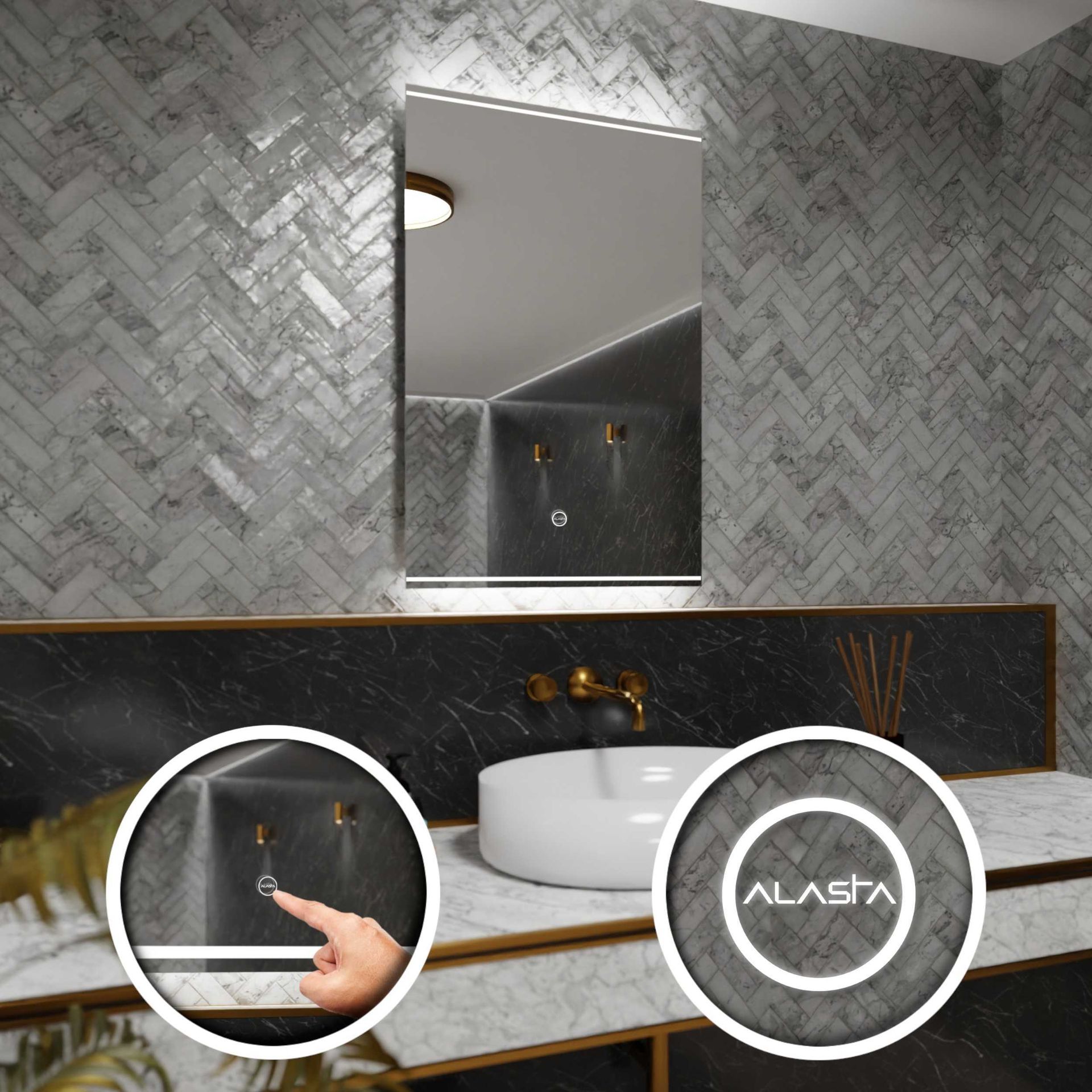 Prostokątne lustro łazienkowe z podświetleniem LED i włącznikiem dotykowym - Chicago - 60 x 80cm