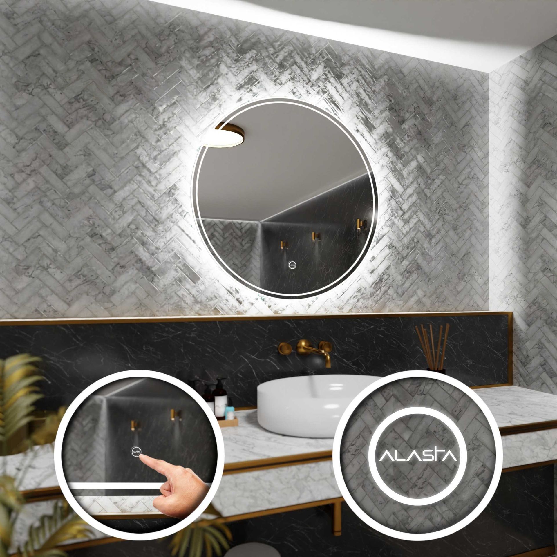 Okrągłe lustro łazienkowe z podświetleniem LED i włącznikiem dotykowym - Wenezia - 100 x 100cm