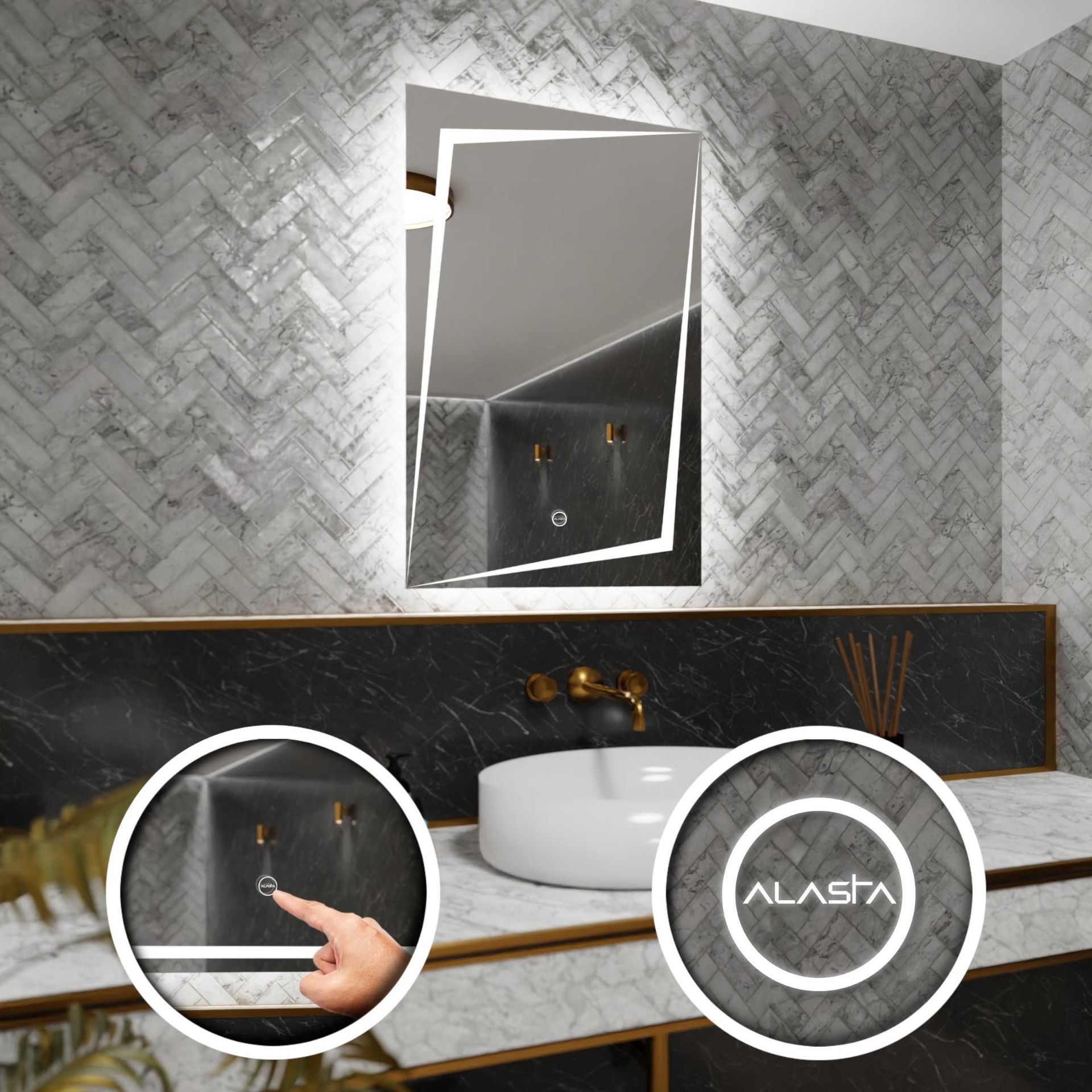 Prostokątne lustro łazienkowe z podświetleniem LED i włącznikiem dotykowym - Berlin - 90 x 100cm