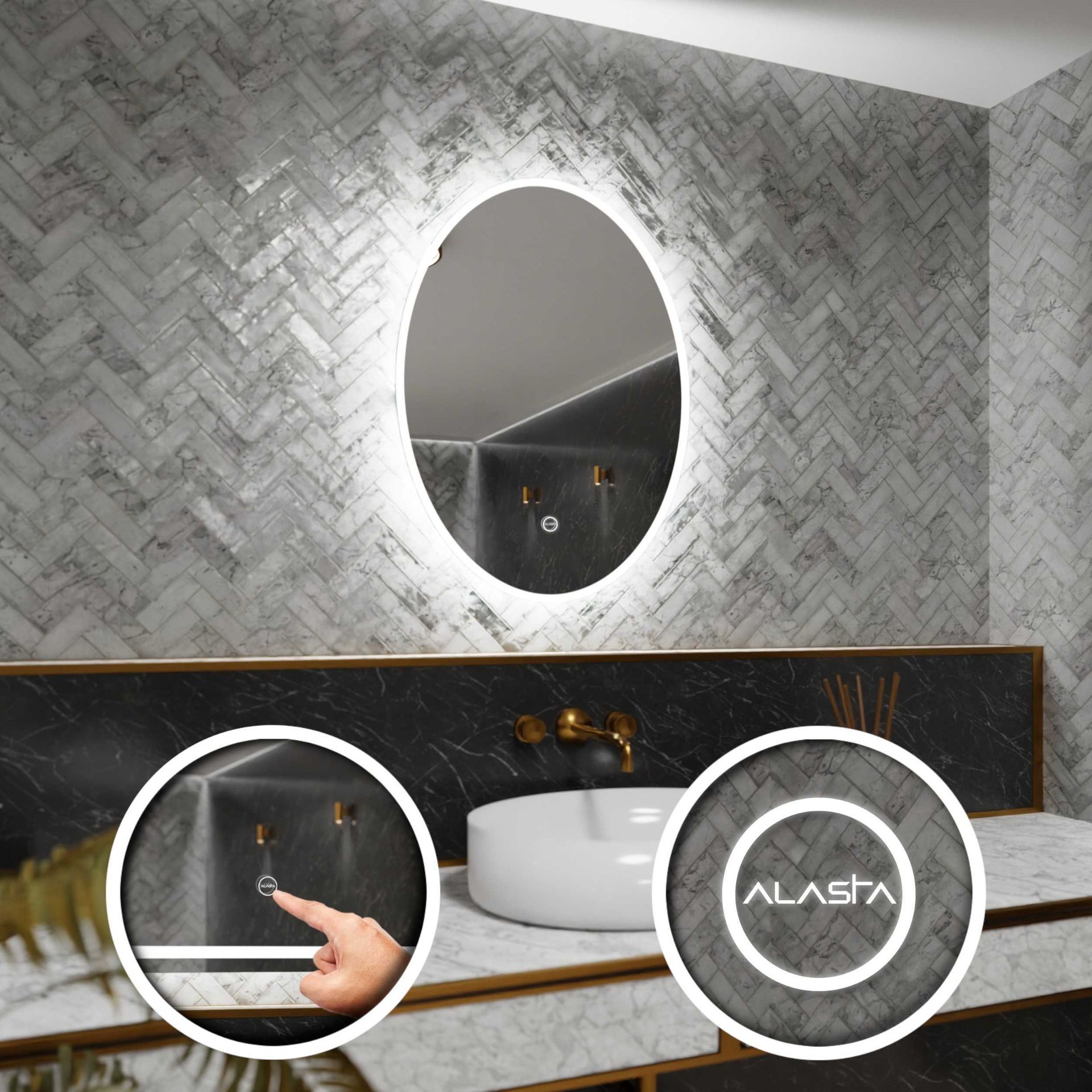 Lustro łazienkowe z podświetleniem LED i włącznikiem dotykowym, Elipsa - Havana - 80 x 120cm