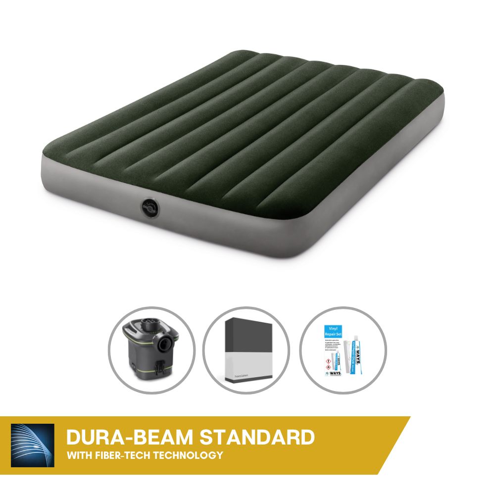 Dmuchane łóżko Intex - 2 osoby - 137 x 191 x 25 cm - Zielony - Z pompką + prześcieradło czarne + zestaw naprawczy