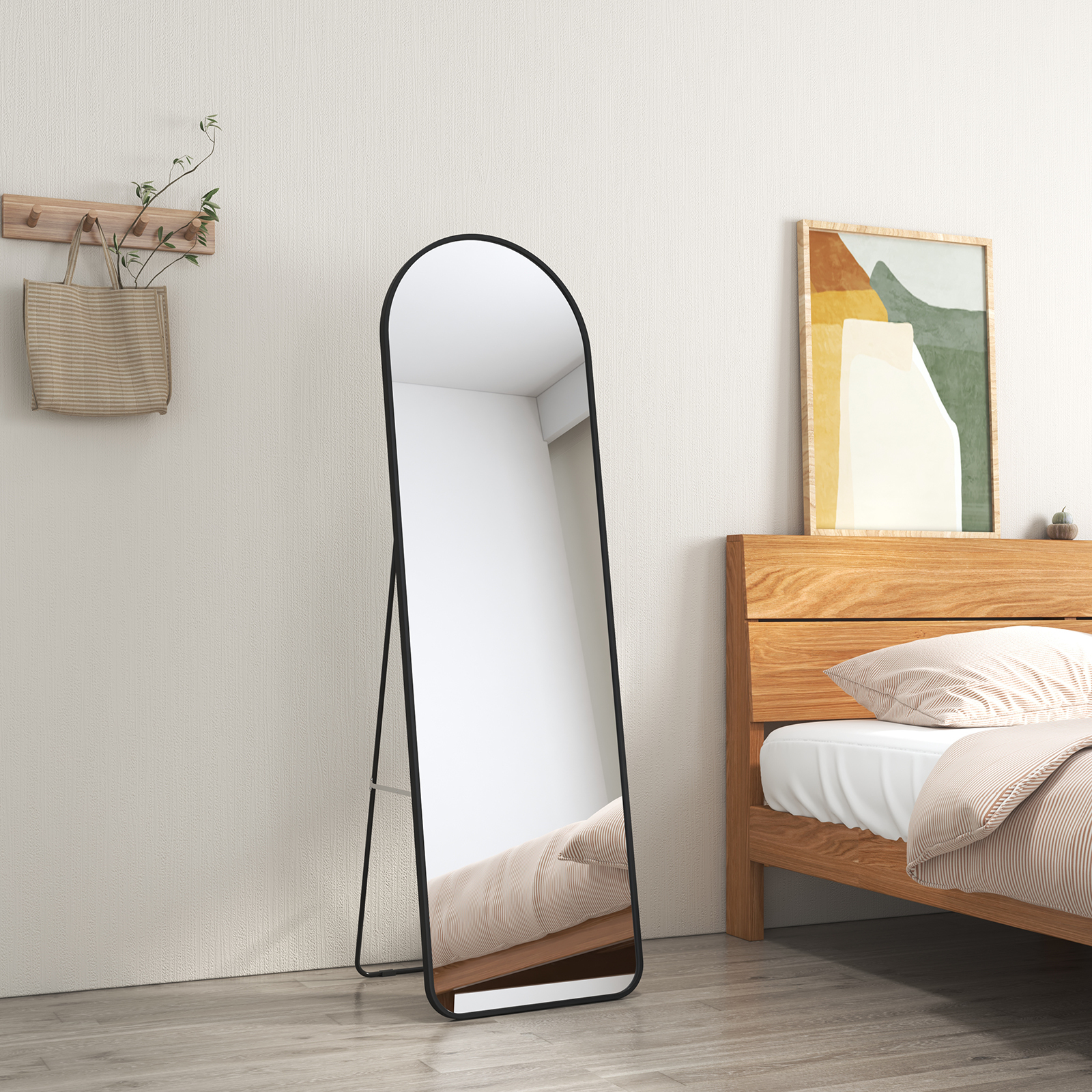 EMKE Lustro stojące 140x40cm Pełnowymiarowe lustro Czarna aluminiowa rama Lustro Lustro Krzywe lustro ubraniowe z przeciwwybuchową folią okienną