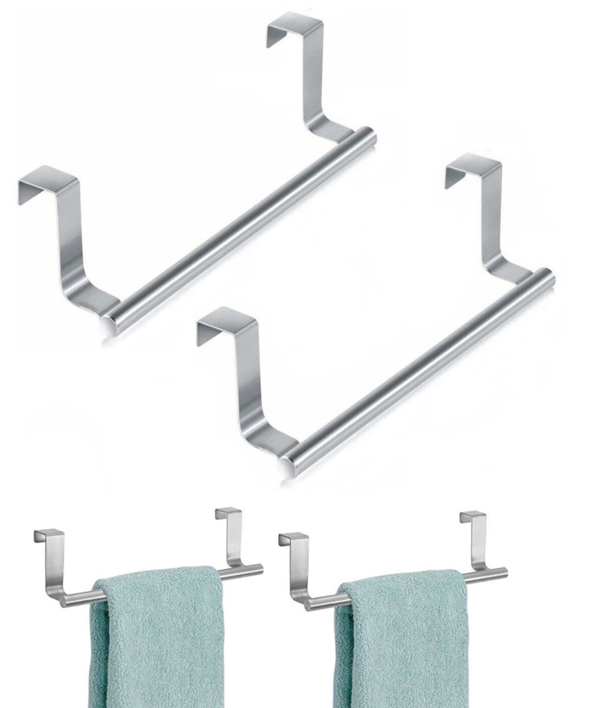 4 x wieszak na ręczniki kuchenne wykonany ze stali nierdzewnej Wieszak na ręczniki kuchenne na drzwi szafki Wieszak na ręczniki bez wiercenia Wieszak na drzwi jako drążek, oszczędzający miejsce wieszak na ręczniki kuchenne 23,4 cm