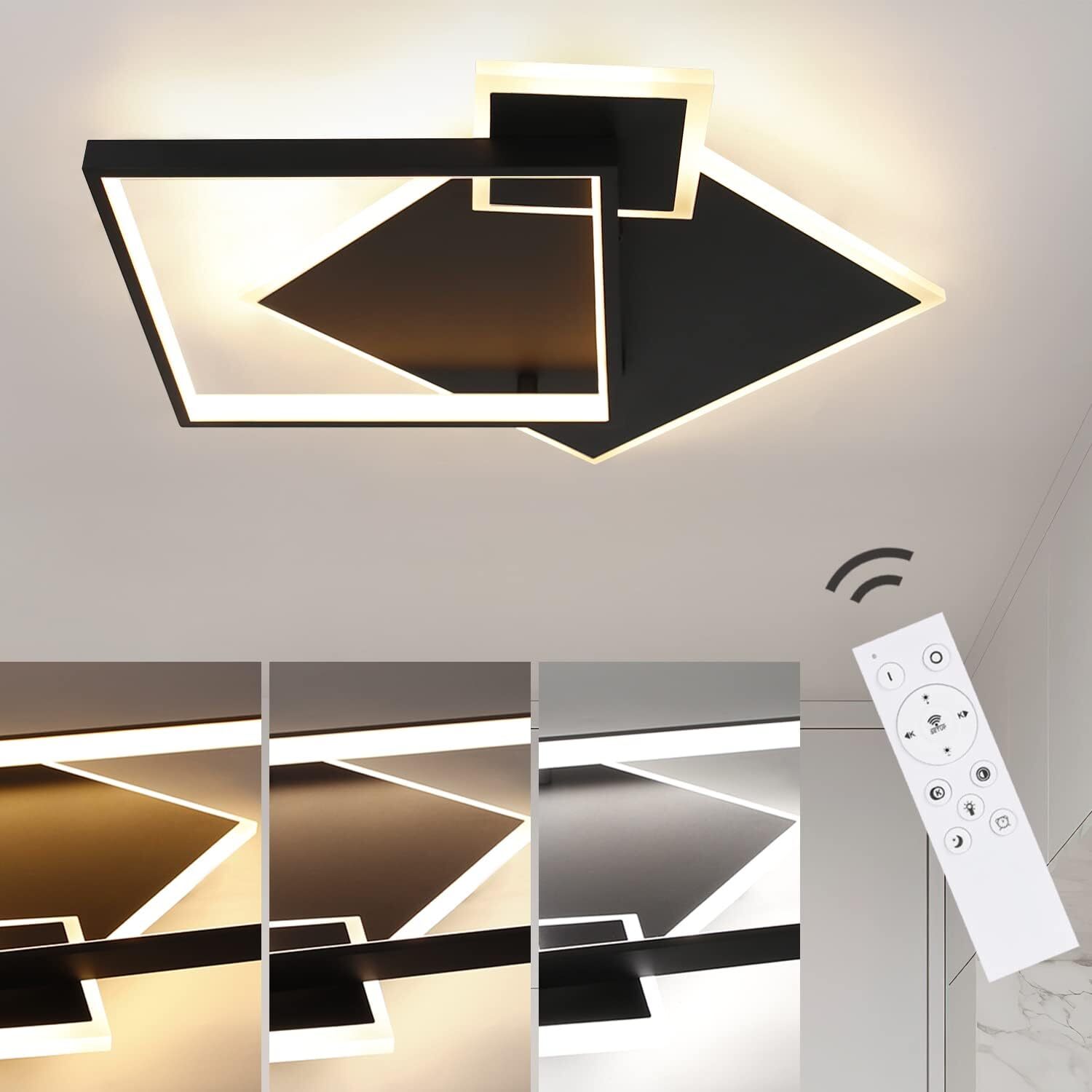 ZMH Lampa sufitowa LED do salonu - biała ściemnialna 50W Nowoczesna z pilotem metalowa lampa sufitowa do jadalni kuchni sypialni