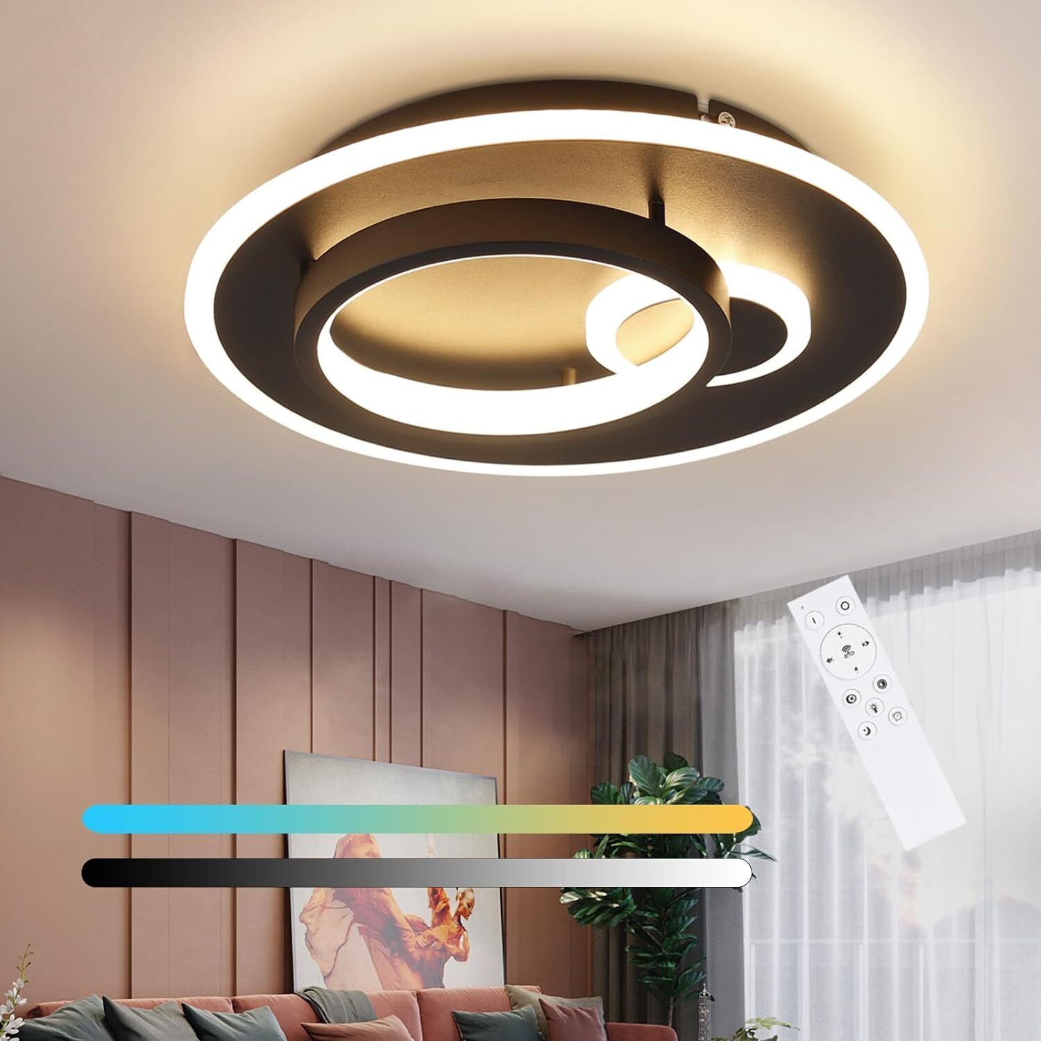 ZMH LED lampa sufitowa do salonu ściemnialna z pilotem czarna lampa sufitowa 33W lampa do przedpokoju nowoczesna do sypialni kuchni jadalni biura pokoju młodzieżowego