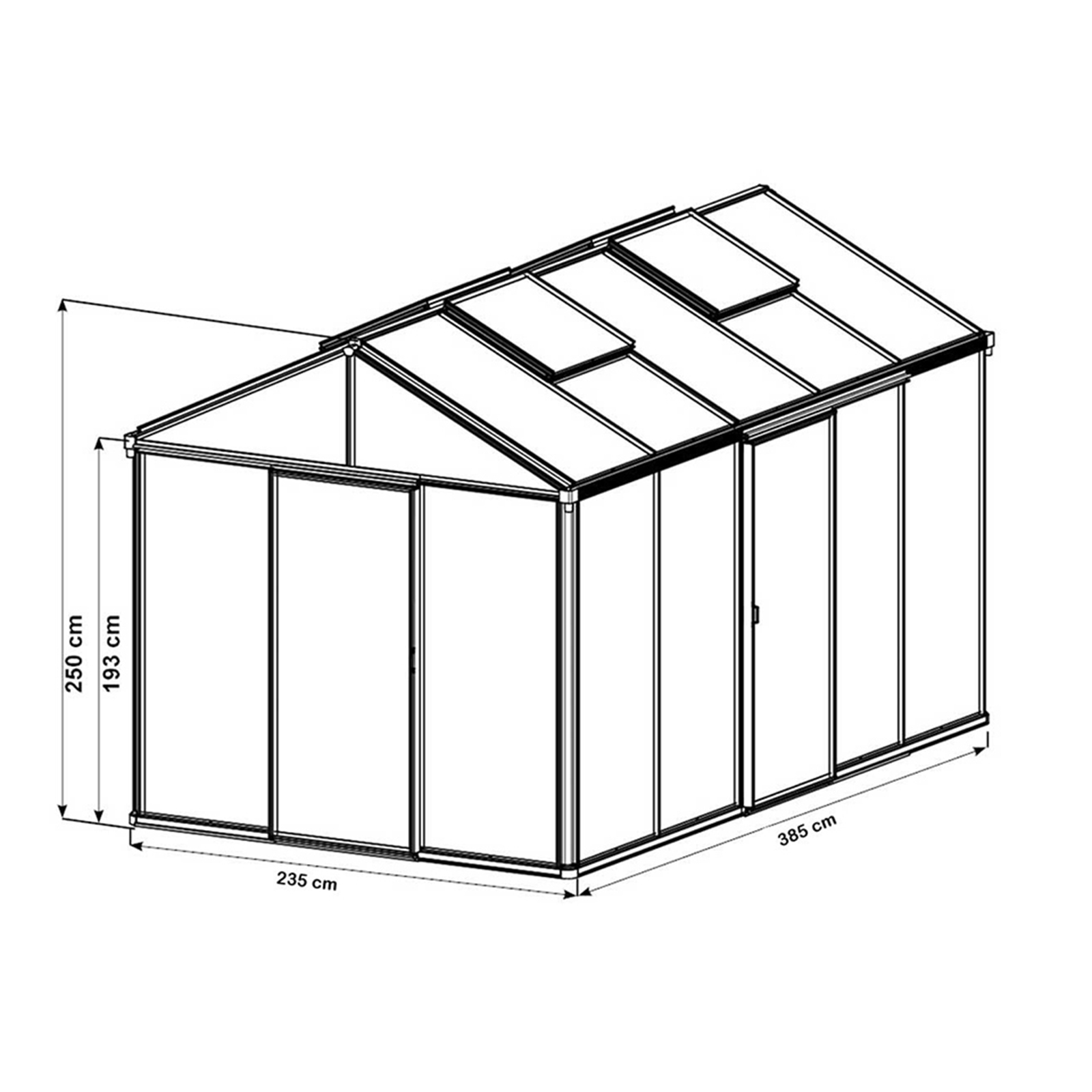 GFP szklarnia Diamas 23 Light 235x385 cm - grube panele poliwęglanowe ok. 12 mm - kolor: aluminium naturalne