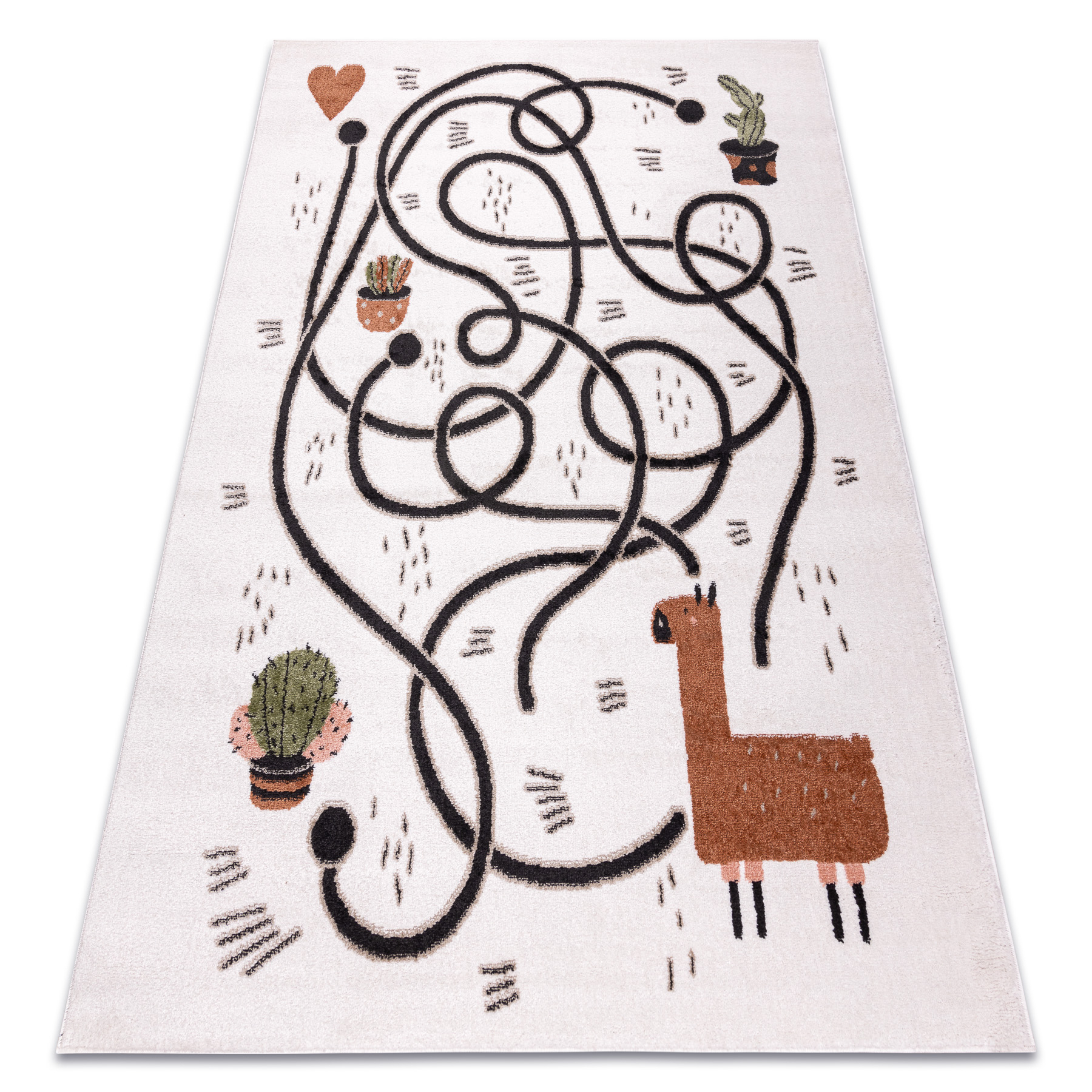 Dywan FUN Game dla dzieci, gra, lama krem wielokolorowy 280x370 cm