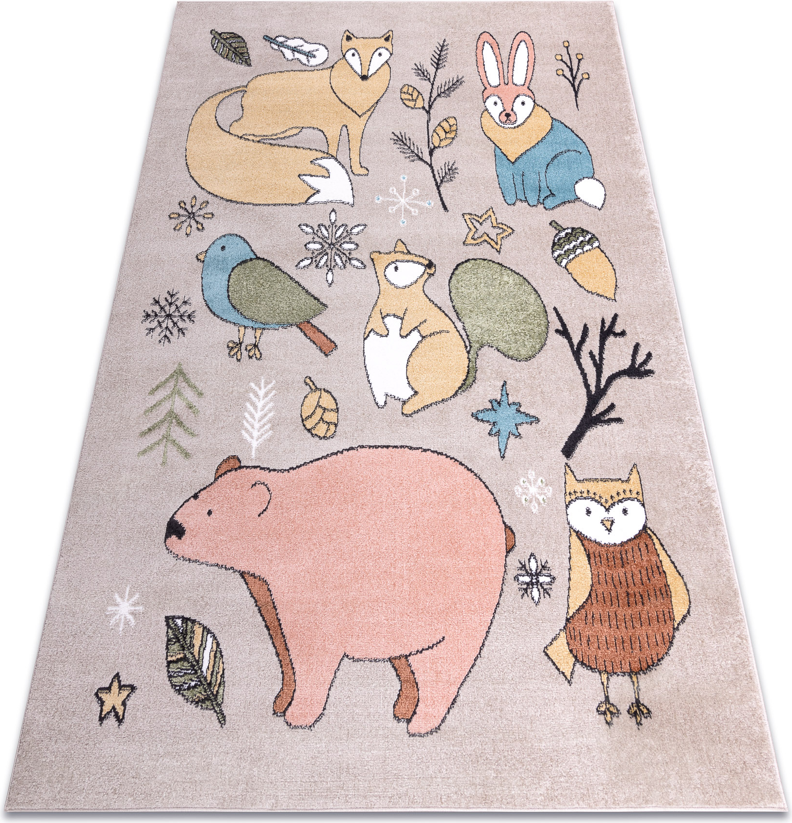 Dywan FUN Forester dla dzieci, zwierzęta, las beż wielokolorowy 120x170 cm