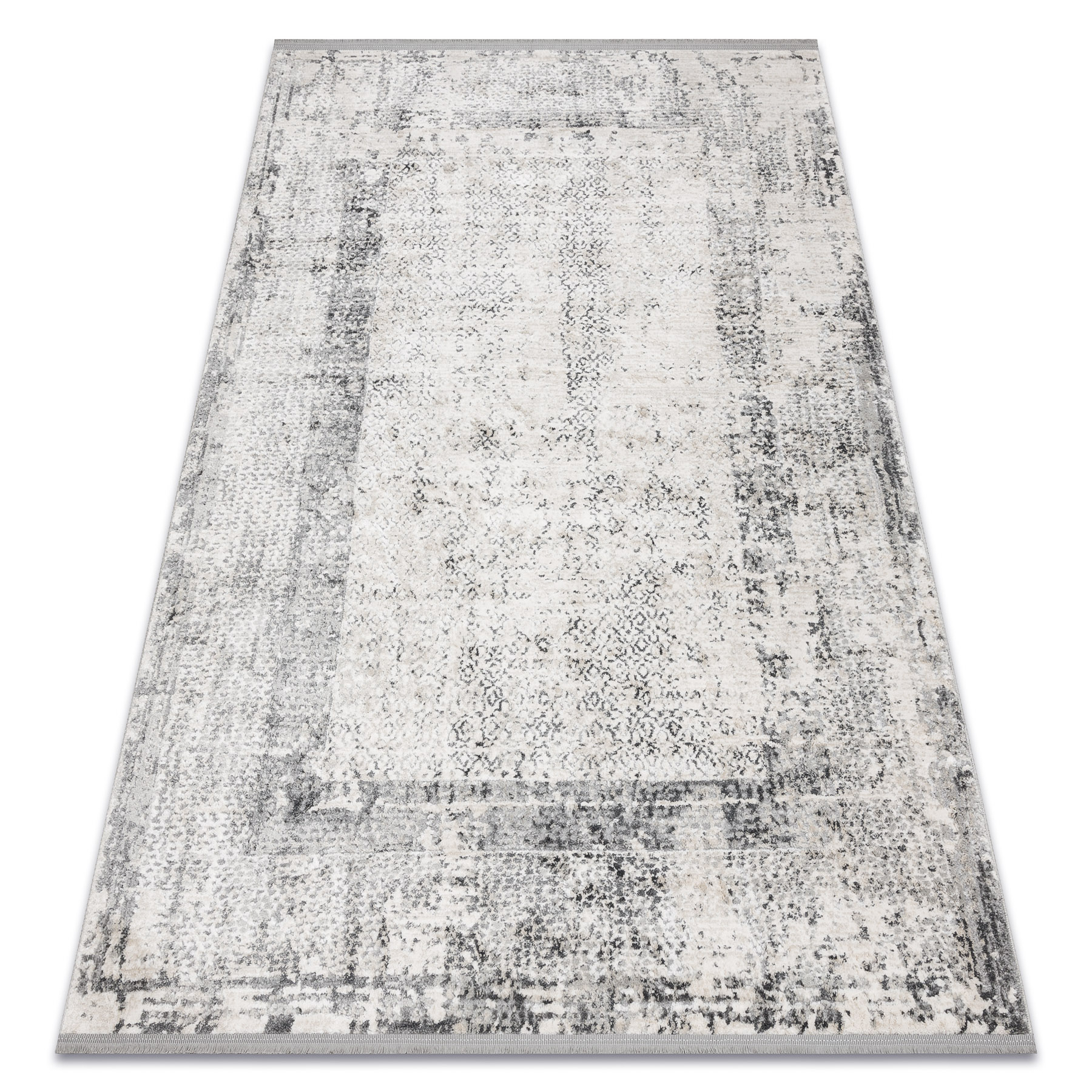 Dywan TULS nowoczesny, strukturalny, frędzle 51324 Vintage, przecierany, Ramka kość słoniowa / szary beżowy 120x170 cm